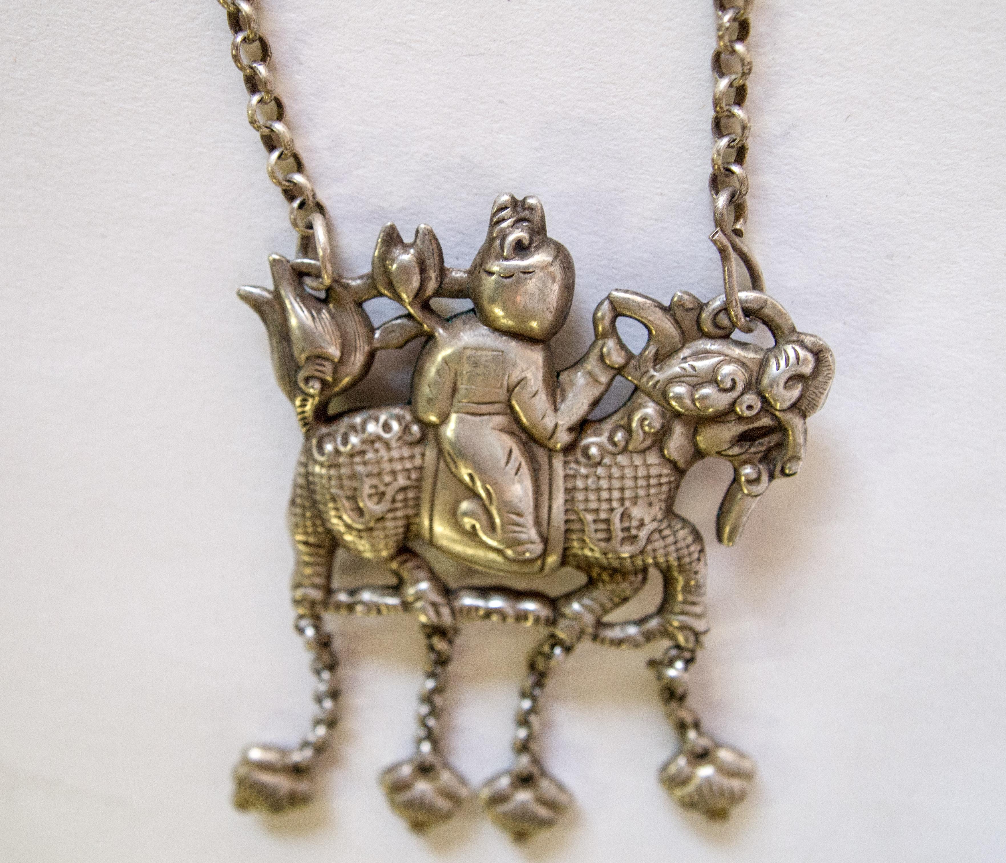Tribal Qilin Amulet Necklace, Silver Alloy, Southwest China, Early 20th Century