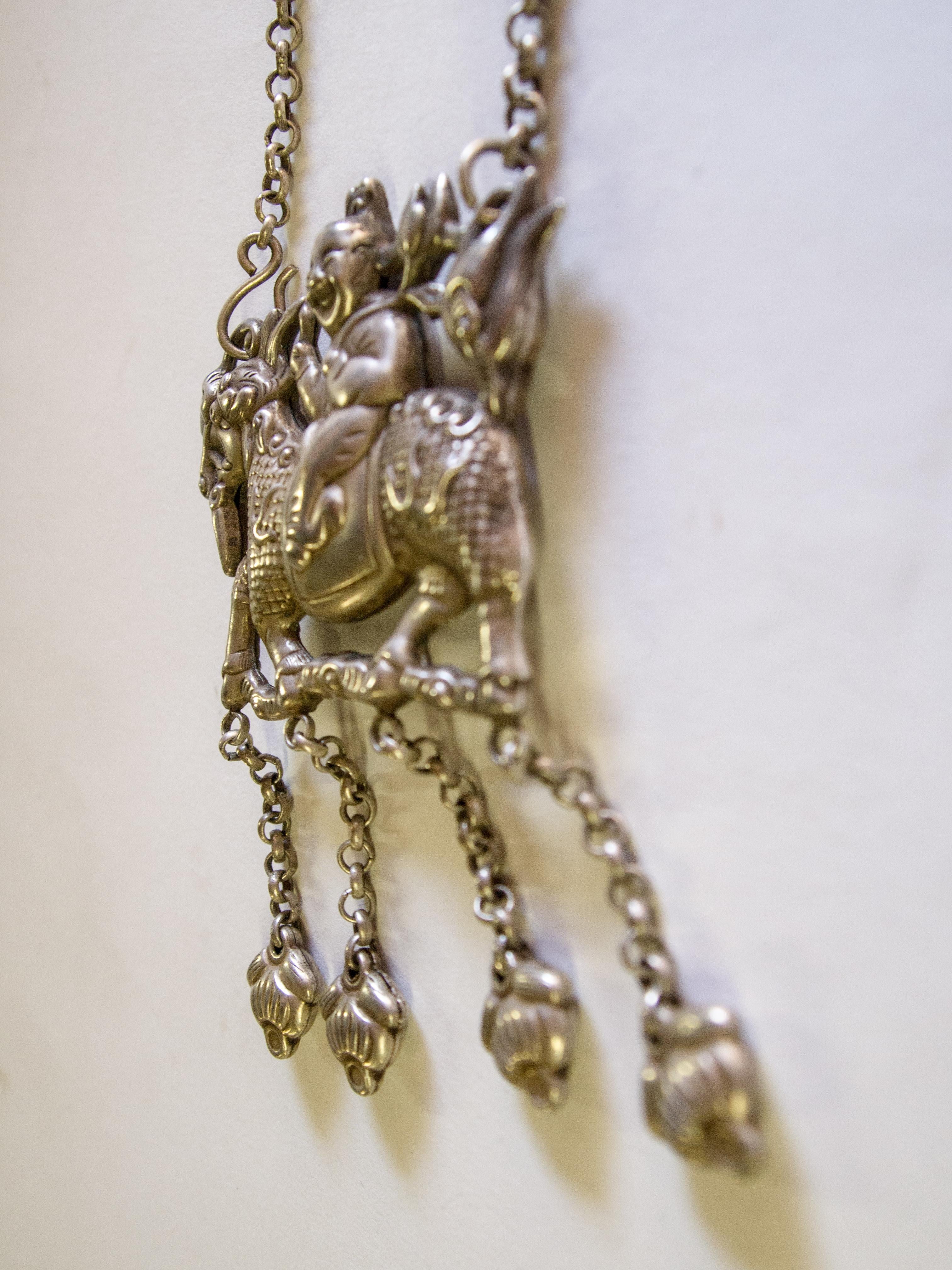 Hand-Crafted Qilin Amulet Necklace, Silver Alloy, Southwest China, Early 20th Century