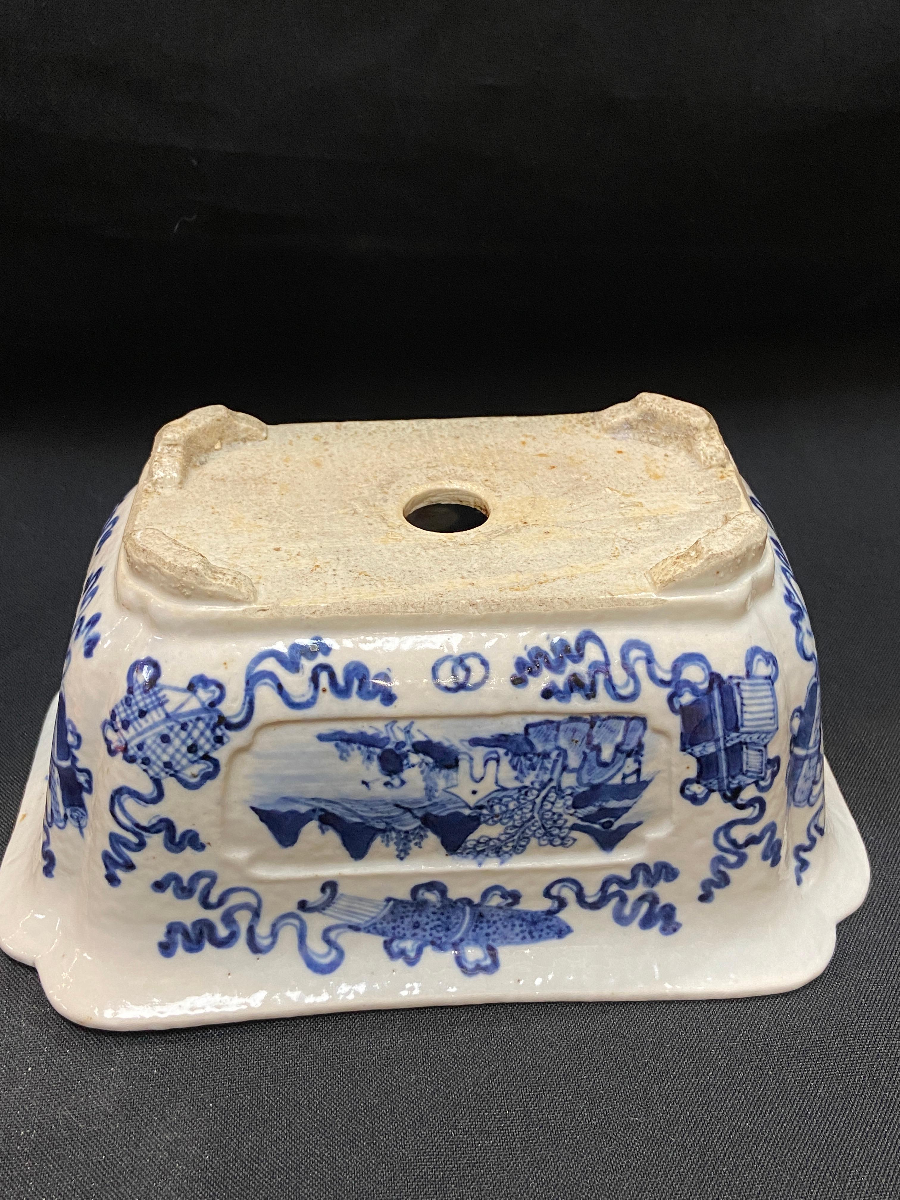 Qing， 18th century blue and white “landscape” Basin For Sale 7