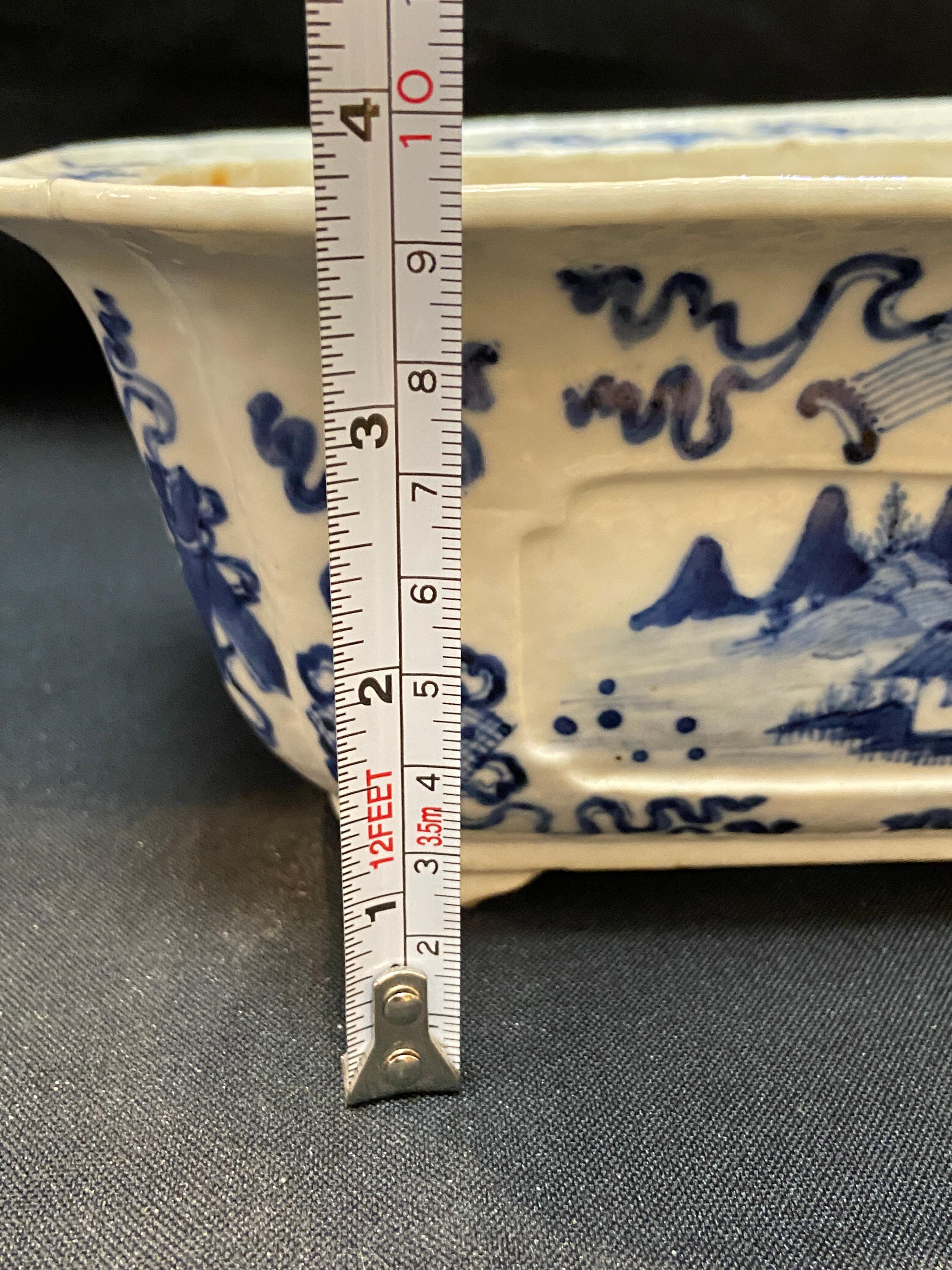 Qing， 18th century blue and white “landscape” Basin For Sale 13
