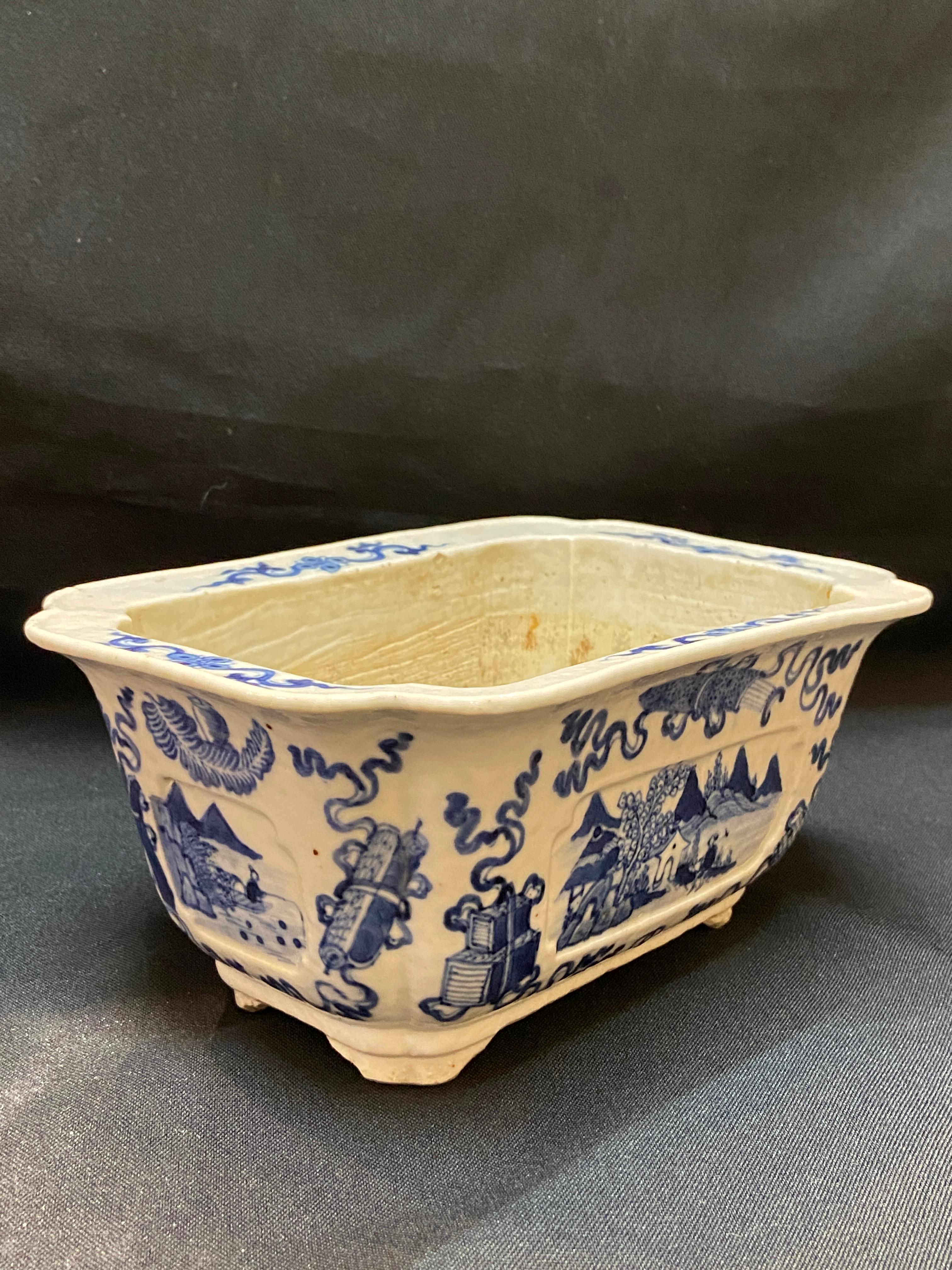 18th Century and Earlier Qing， 18th century blue and white “landscape” Basin For Sale