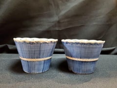 Qing, a Pair of Blue and White Famille-Verte Porcelain Fluted-Rim Cups