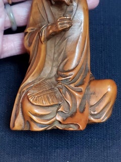 Qing, an Antique Delicate Fine Hand Carved Boxwood Old Scholar Figure Statue