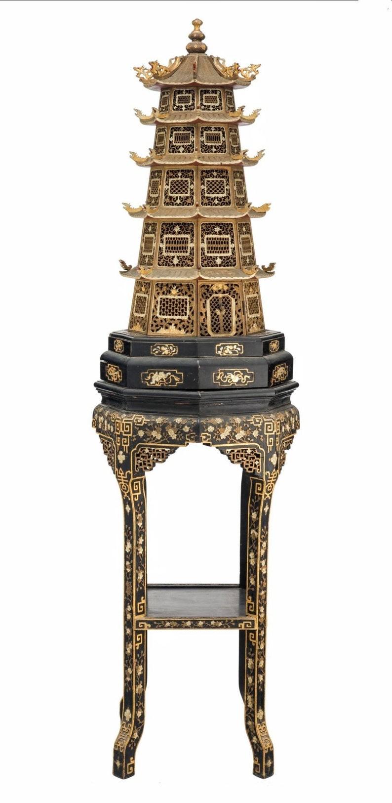 Qing Rare Antique Chinese Sculptural Pagoda On Stand Fashioned As A Floor Lamp For Sale