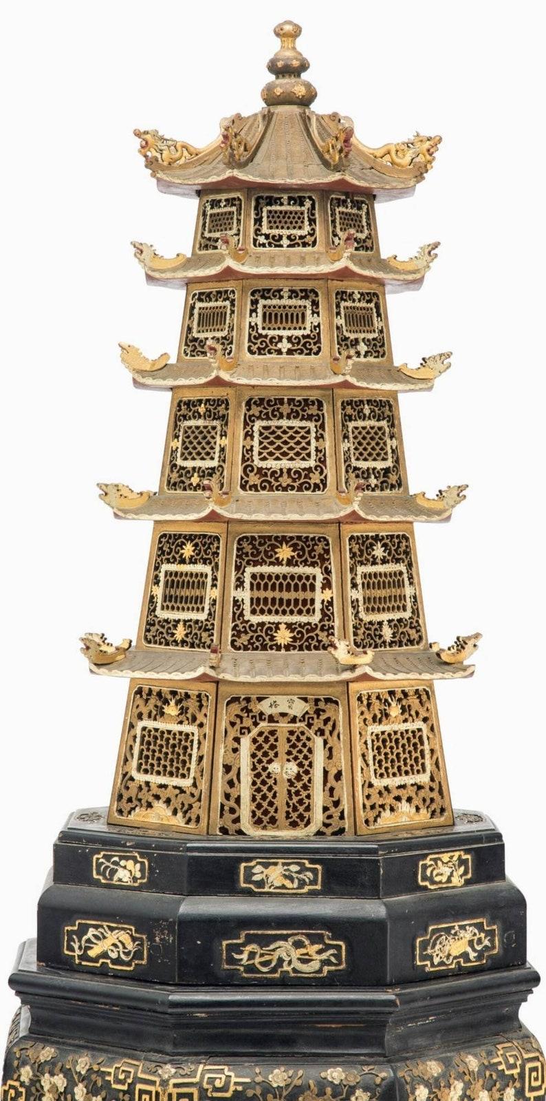 Wood Rare Antique Chinese Sculptural Pagoda On Stand Fashioned As A Floor Lamp For Sale