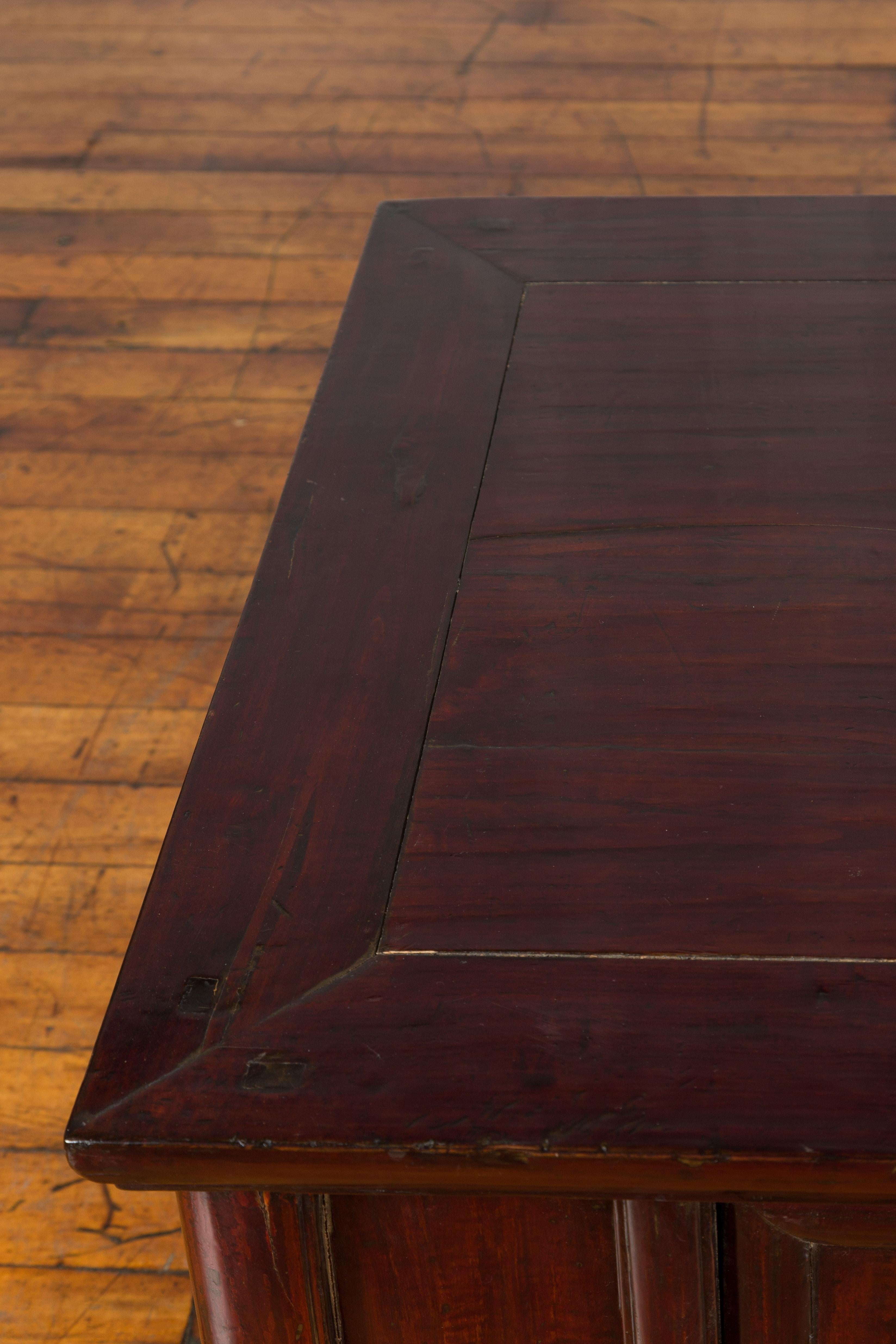 Qing Chinese 19th Century Low Two-Door Cabinet with Reddish Brown Lacquer 6