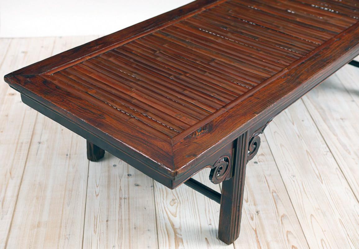 Hand-Carved Qing Chinese Bamboo & Elm Coffee Table/ Daybed, circa 1850 For Sale