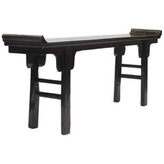 Antique Black & Green Lacquer Consol Table, Shandong, 1830-1840