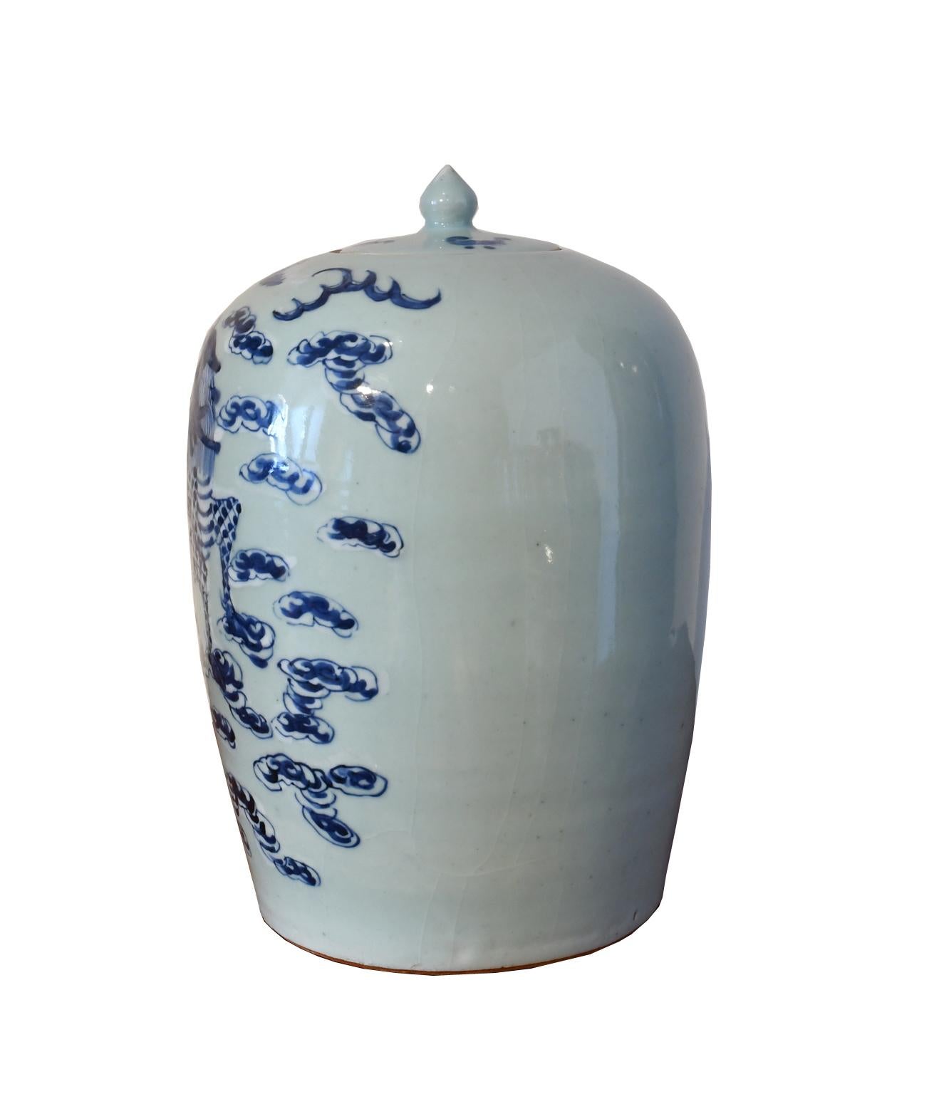 Qing Chinese Blue & White Porcelain Lidded Jar w Hand Painted Five-Clawed Dragon (Qing-Dynastie) im Angebot