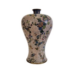 Qing Chinese Vase, Floral Cloisonné Enamel on Bronze