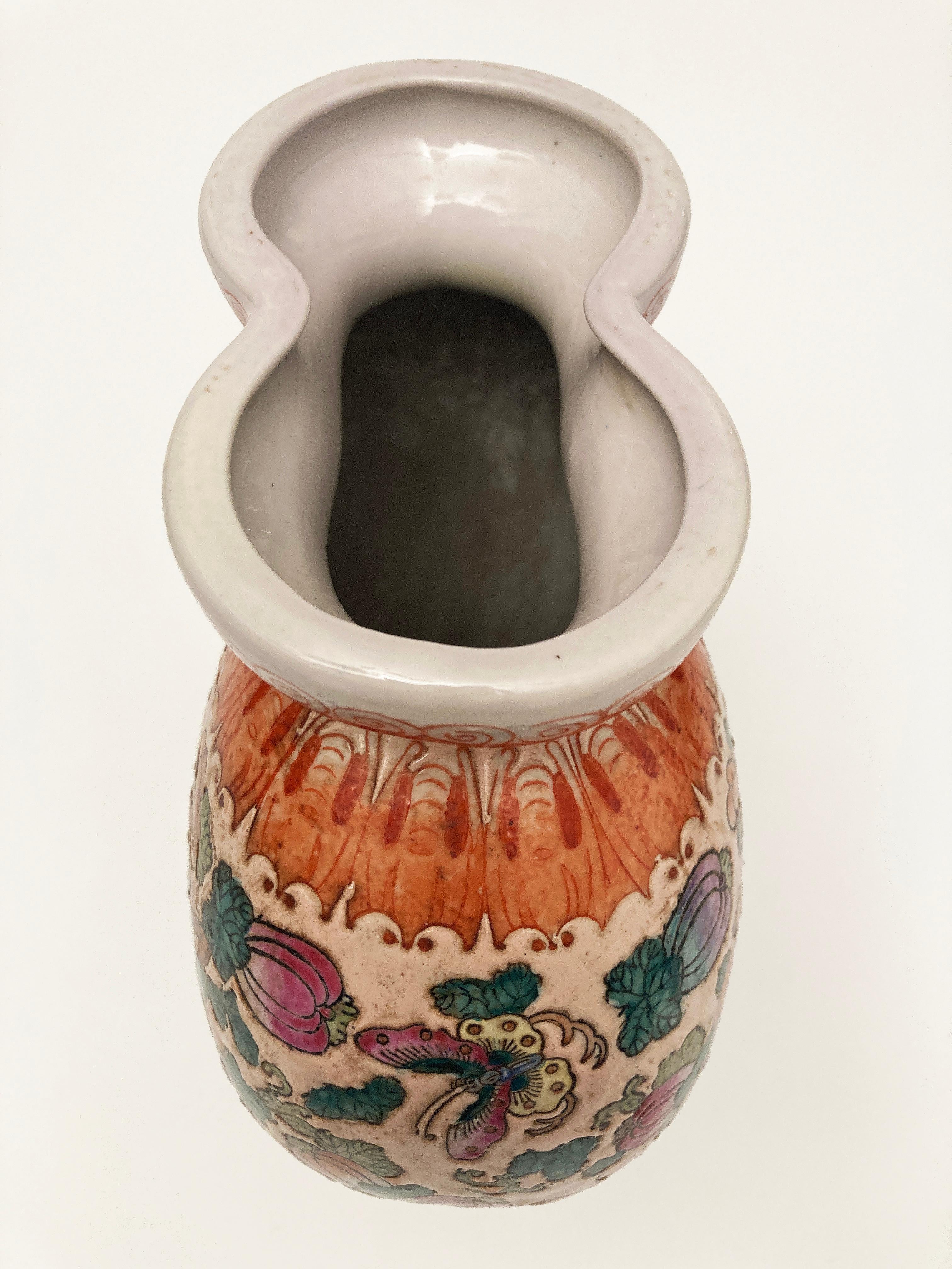 Qing Ching Dynasty 1821-1850 Porcelain Enamel Double Mouth Chinese Vase For Sale 5