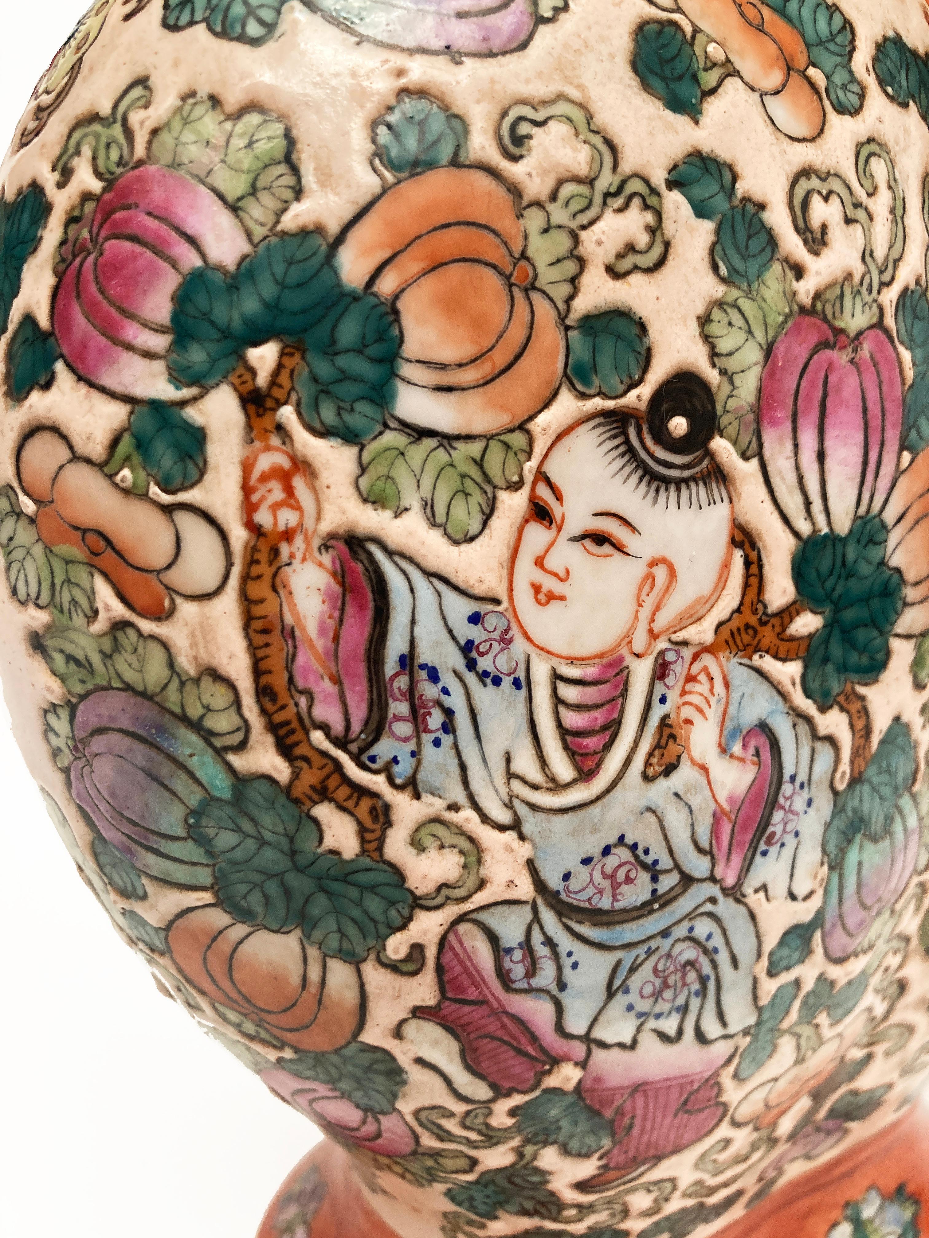 Qing Ching Dynasty 1821-1850 Porcelain Enamel Double Mouth Chinese Vase For Sale 9