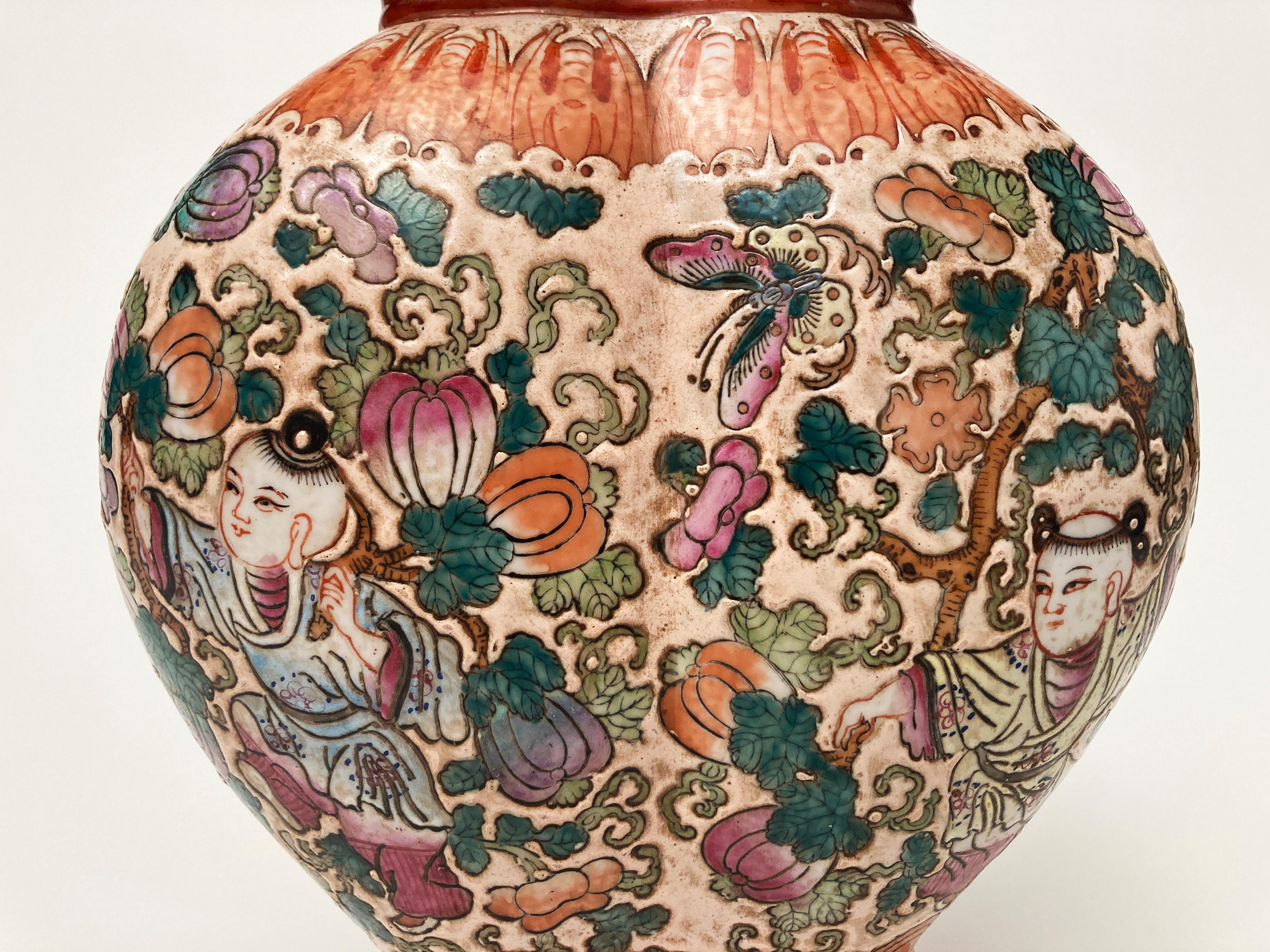 Qing Ching Dynasty 1821-1850 Porzellan Emaille Doppelmund Chinesische Vase im Angebot 1
