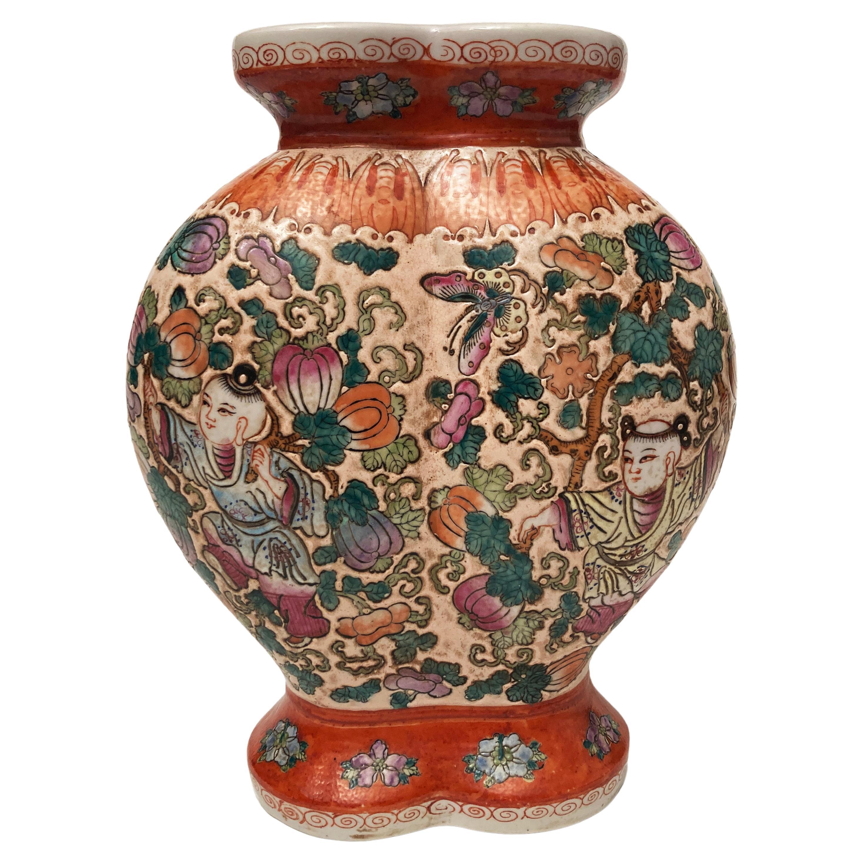 Qing Ching Dynasty 1821-1850 Porcelain Enamel Double Mouth Chinese Vase For Sale