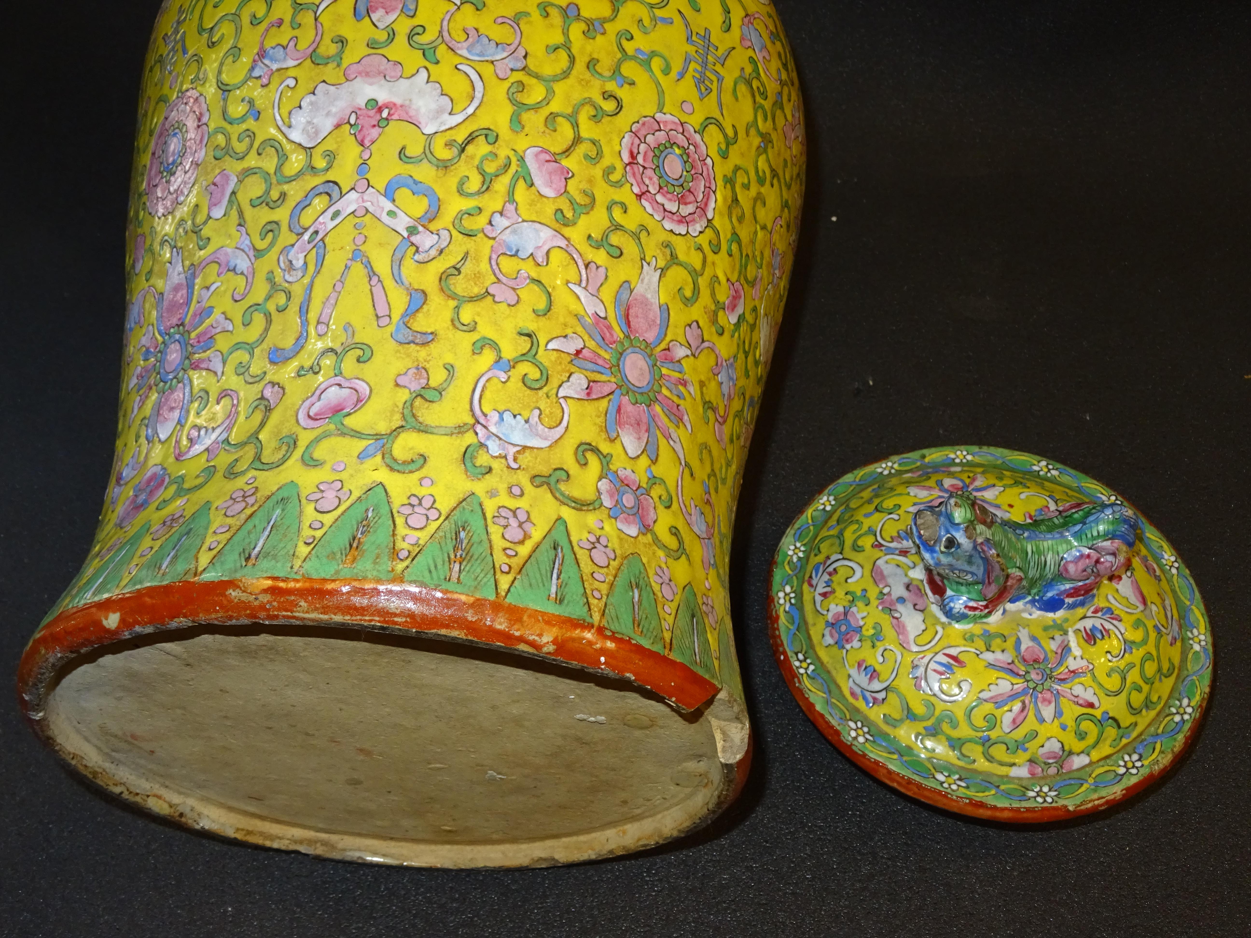 Qing Dynasty 19th Century Rosefamily Jaune Blue Pink Green Ceramic Vase With Lid 9