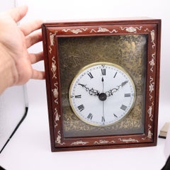 QING DYNASTY 1790 Export Table Clock In Gilt Bronze, Wood & Inlaid Nacre