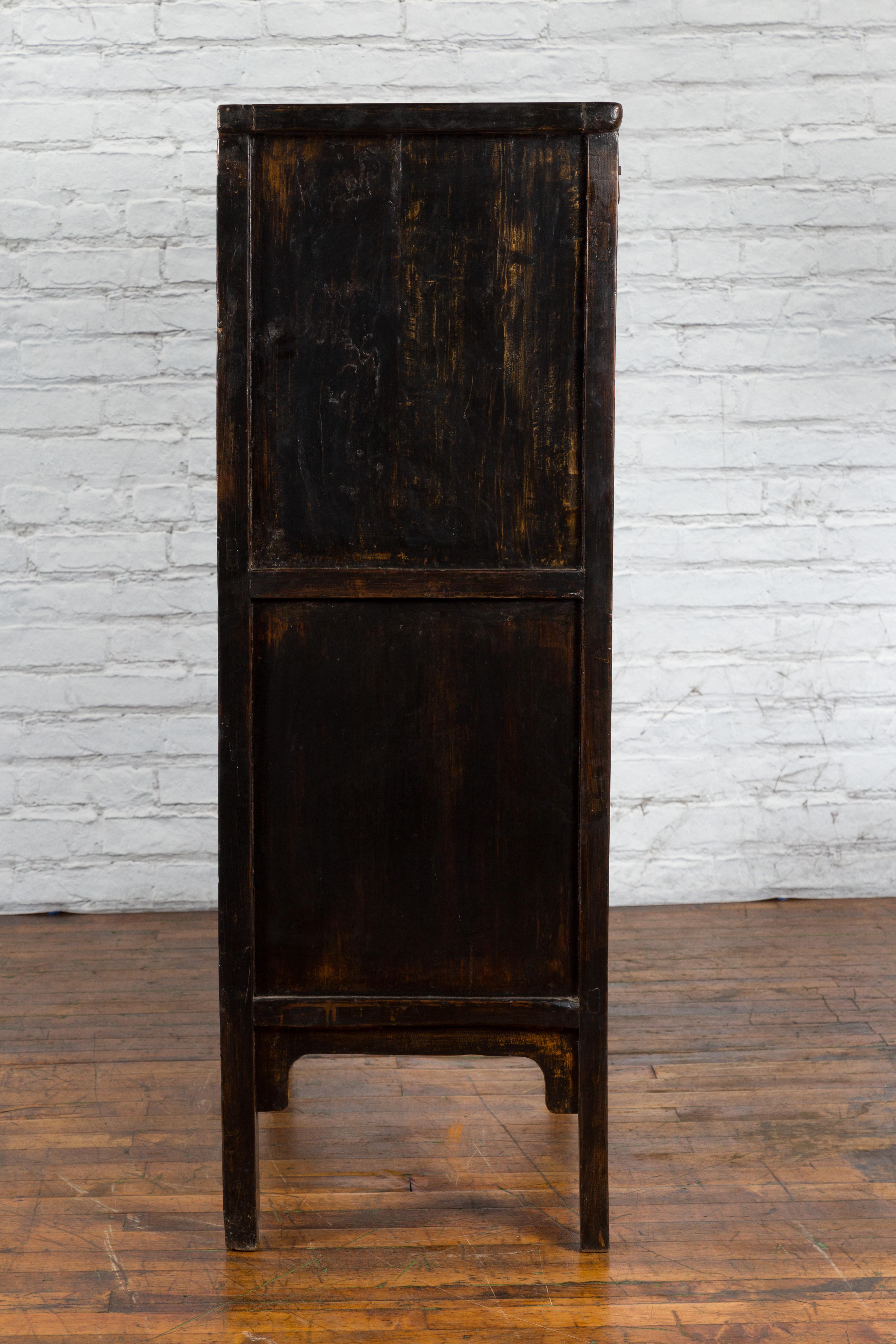 Qing Dynasty 1800s Brown Lacquered Chinese Cabinet with Doors and Drawers For Sale 10
