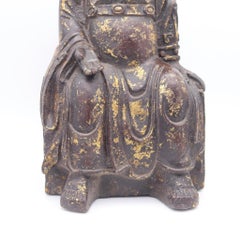 QING DYNASTY 1850 Sculptural Enthroned Mazu Quan-Yin In Solid Gilded Bronze