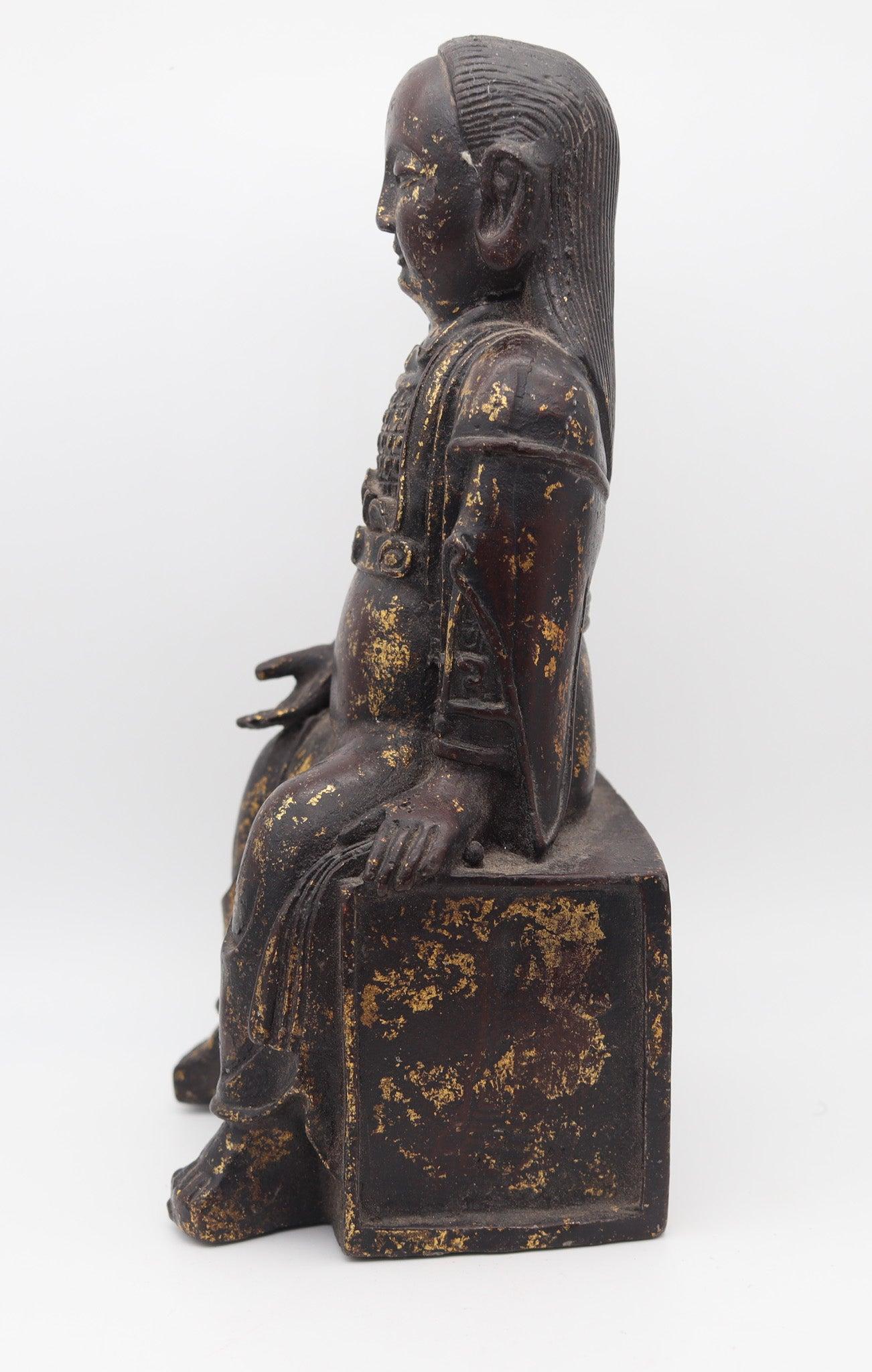 QING DYNASTY 1850 Skulptur thront Mazu Quan-Yin in massiver vergoldeter Bronze (Chinesisch) im Angebot