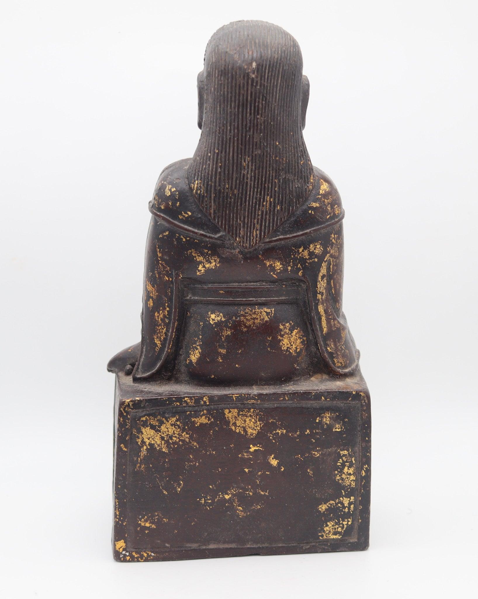 QING DYNASTY 1850 Skulptur thront Mazu Quan-Yin in massiver vergoldeter Bronze im Zustand „Hervorragend“ im Angebot in Miami, FL