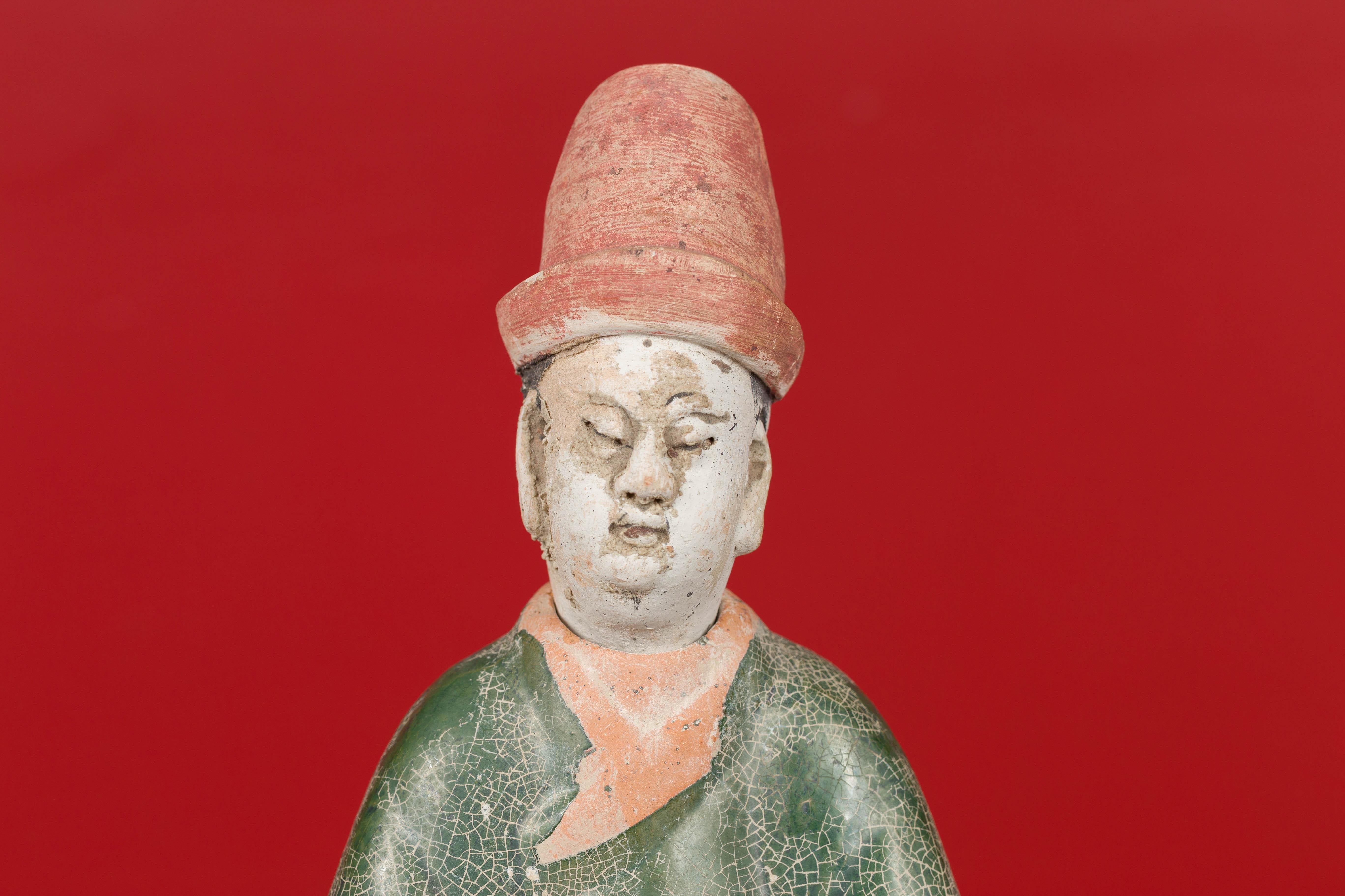 Ming Dynasty 17th Century Glazed Terracotta Statue of an Official Holding a Box In Good Condition In Yonkers, NY