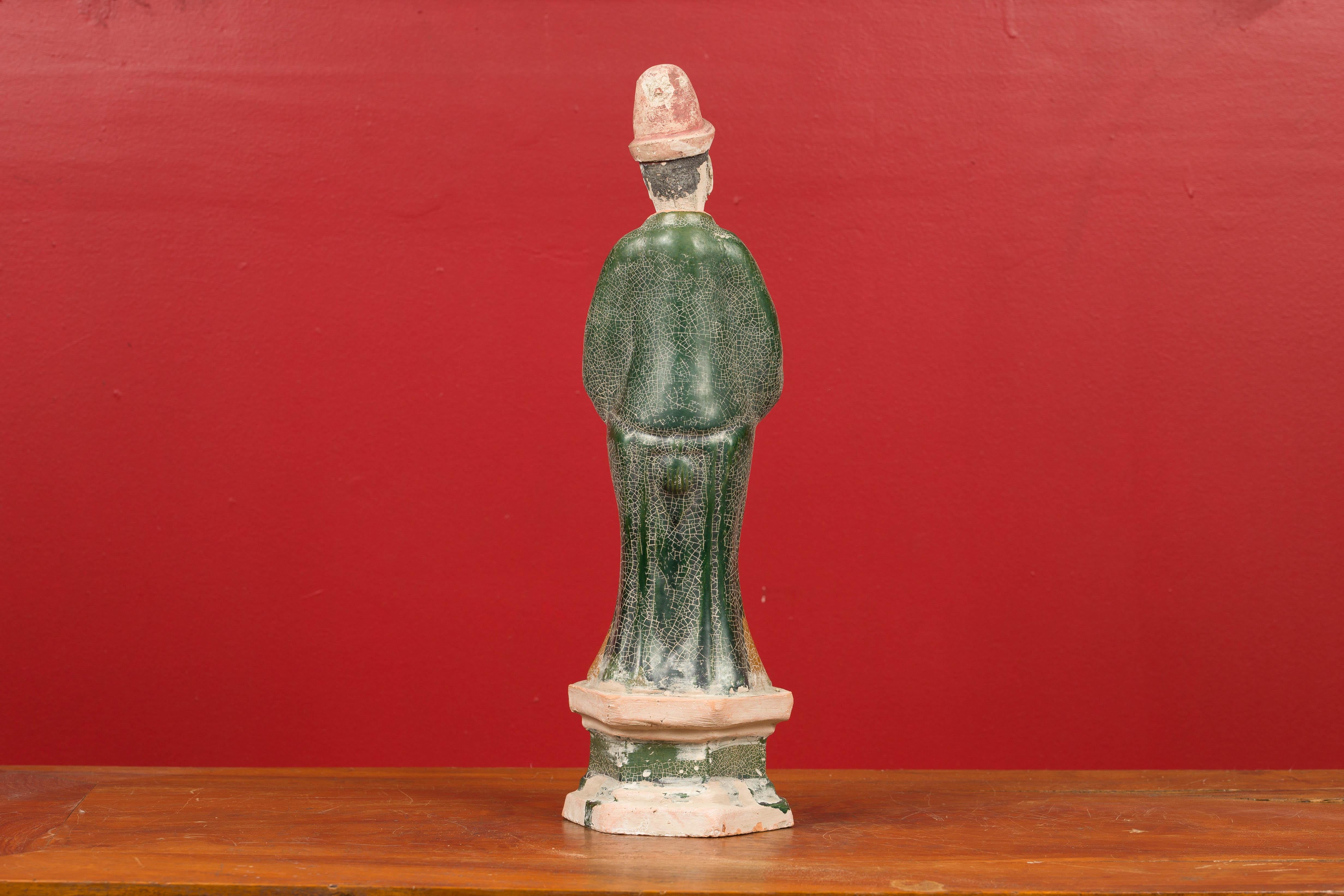 Ming Dynasty 17th Century Glazed Terracotta Statue of an Official Holding a Box 3