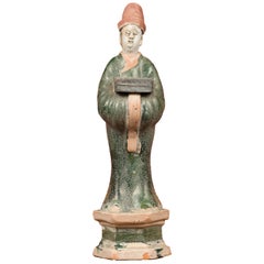 Ming Dynasty 17th Century Glazed Terracotta Statue of an Official Holding a Box