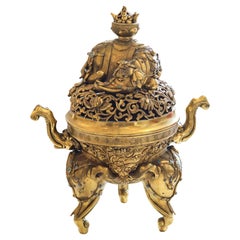 QING DYNASTY 18th Century Palatial Gilt Bronze Elephant Censer With Cover Lid