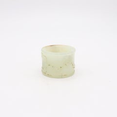 QING DYNASTY 1900 Antique Archer's Ring Carved In Translucent Jade