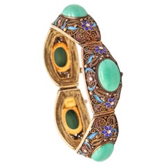 QING DYNASTY 1900 Chinese Export Enameled Bracelet In .900 Silver & Turquoises