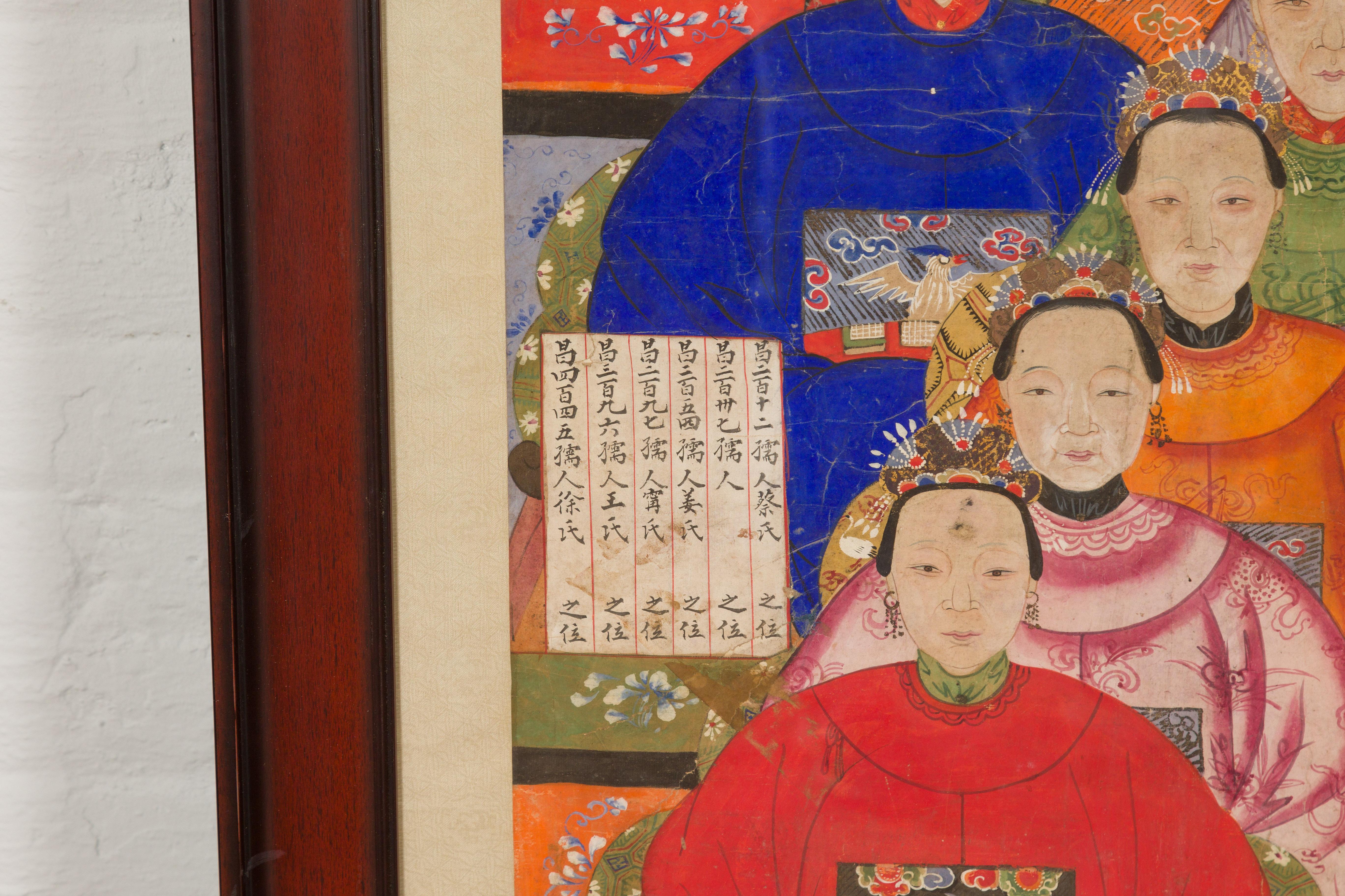 Qing Dynasty 19th Century Ancestral Group Painting on Hand Painted Parchment For Sale 6