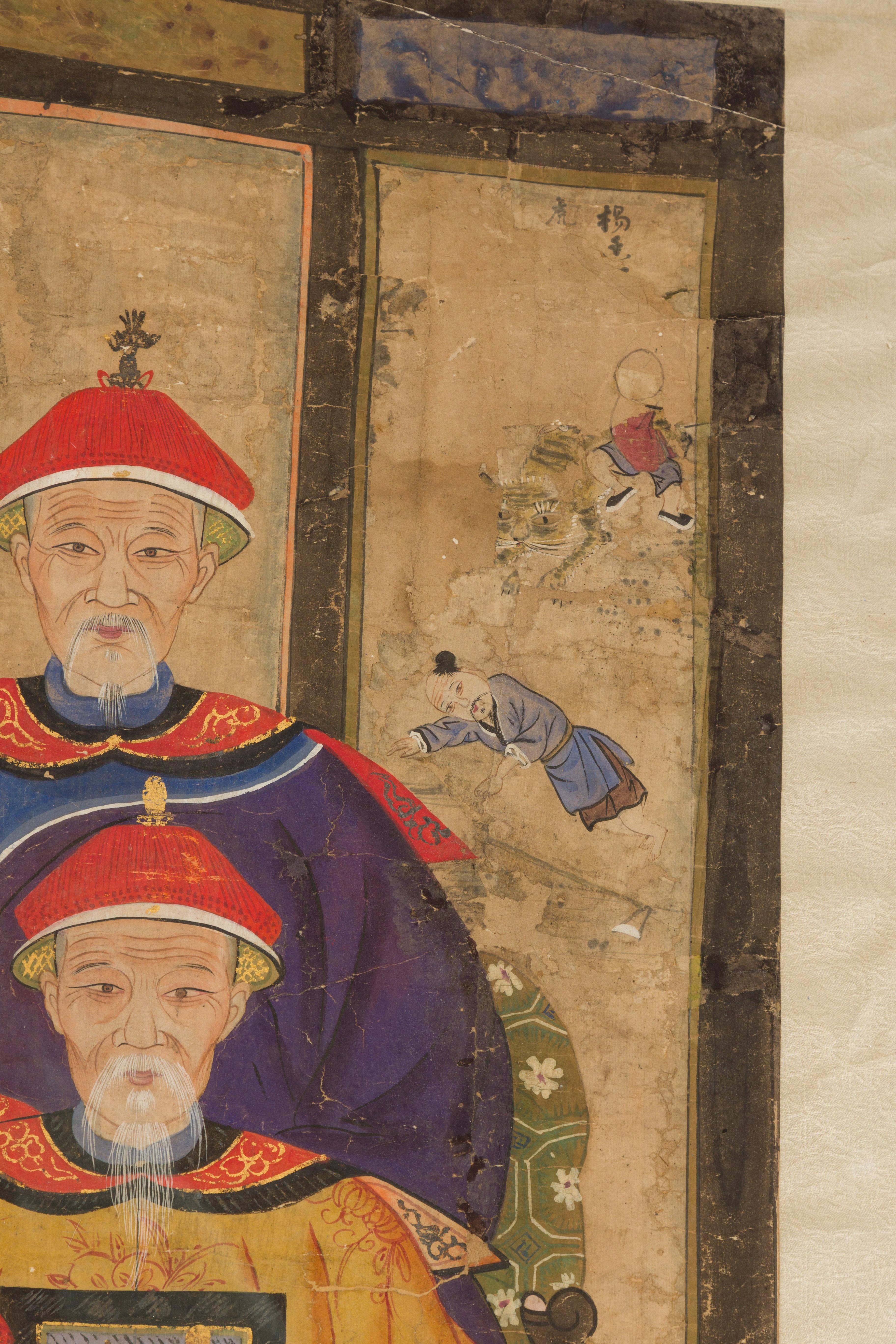 Qing Dynasty 19. Jahrhundert Ancestral Gruppe Gemälde auf handgemalten Pergament im Angebot 10