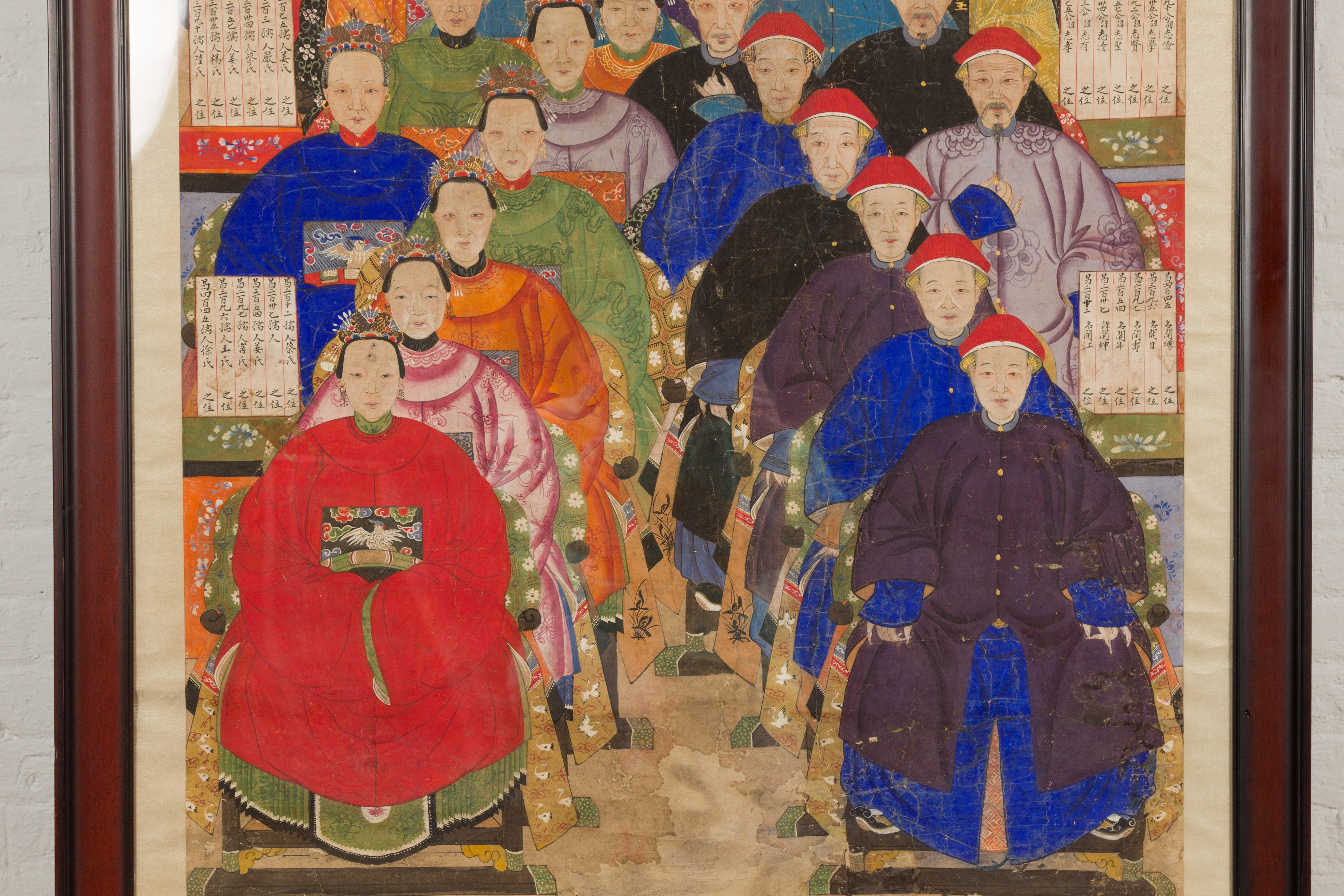 Qing Dynasty 19. Jahrhundert Ancestral Gruppe Gemälde auf handgemalten Pergament (Handbemalt) im Angebot