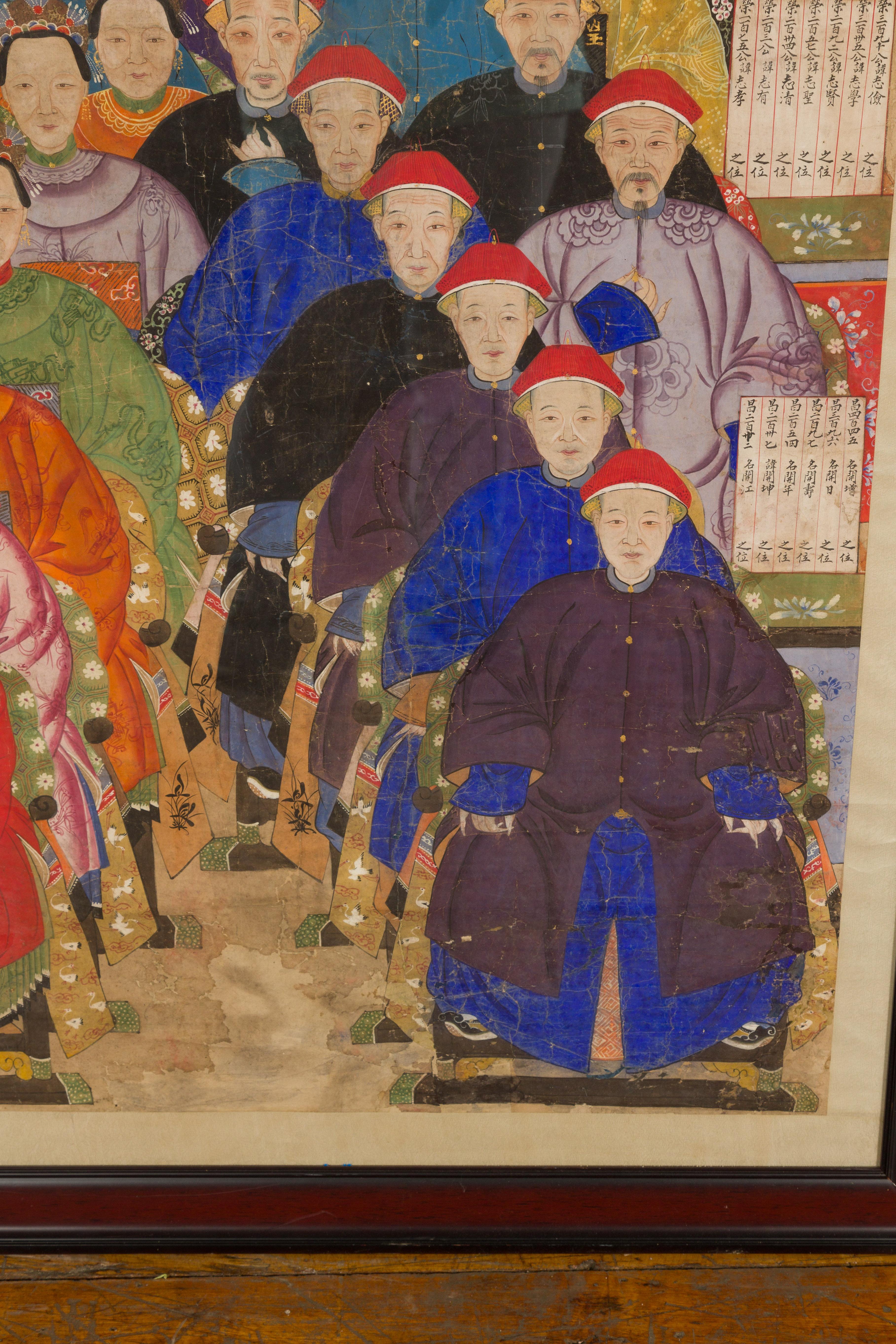 Qing Dynasty 19. Jahrhundert Ancestral Gruppe Gemälde auf handgemalten Pergament im Angebot 1