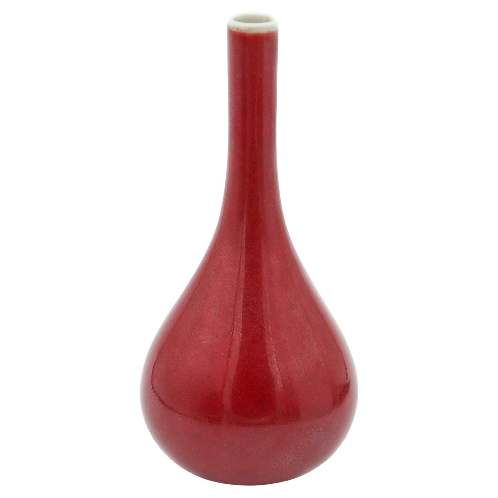 DINASTIA QING XIX secolo Vaso antico cinese in porcellana rossa smaltata a scanalature