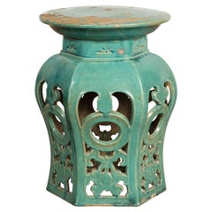 Antique Qing Dynasty 19th Century Blue Green Glazed Ceramic Stool