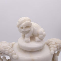 QING DYNASTY 19th Century Carved Foo-Dog Censer With Cover Lid In White Marble