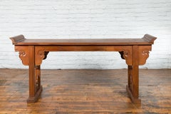 Chinese Late 20th Century Altar Console Table with Carved Scrolling Apron