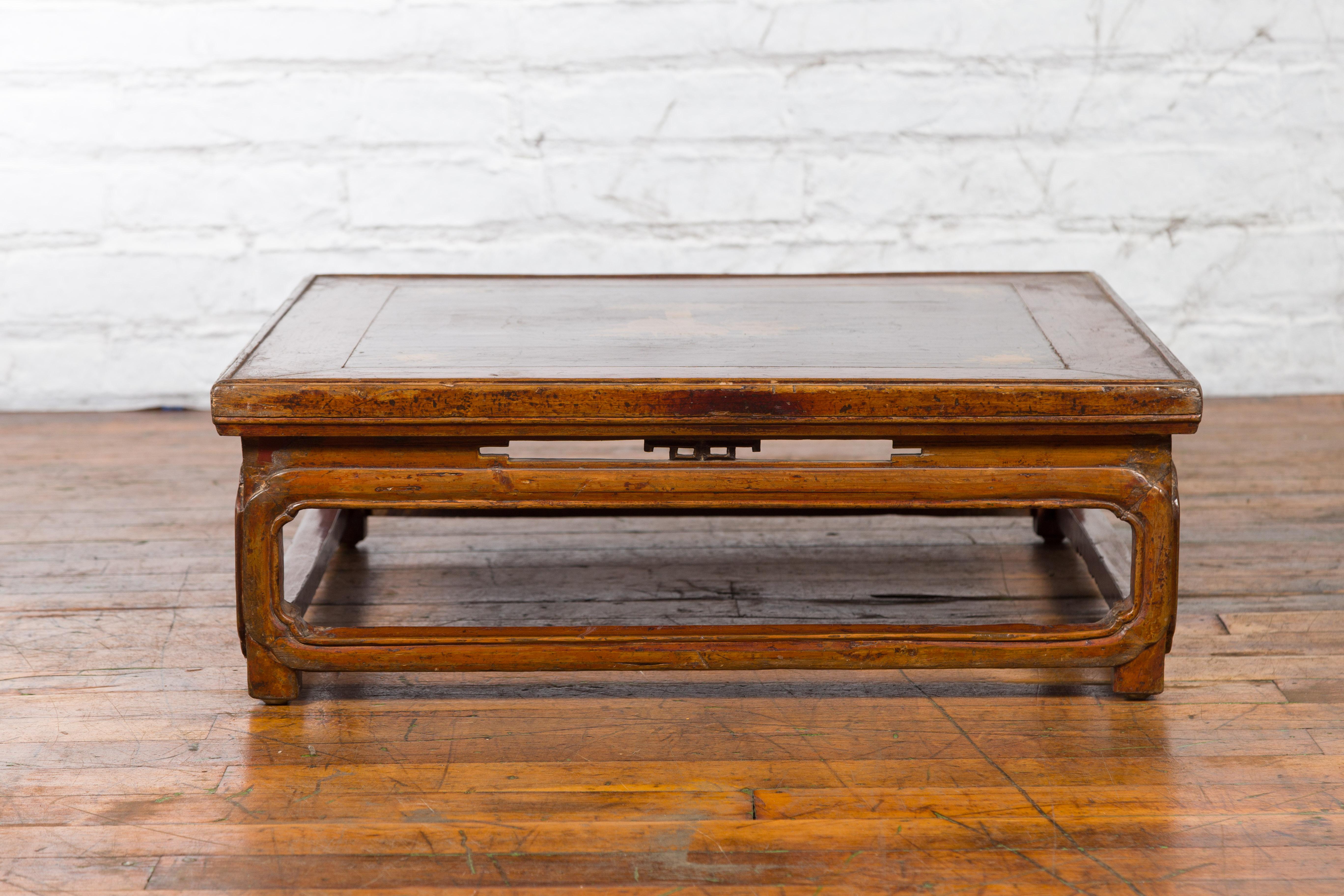 Wood Qing Dynasty 19th Century Chinese Low Kang Coffee Table with Painted Décor For Sale