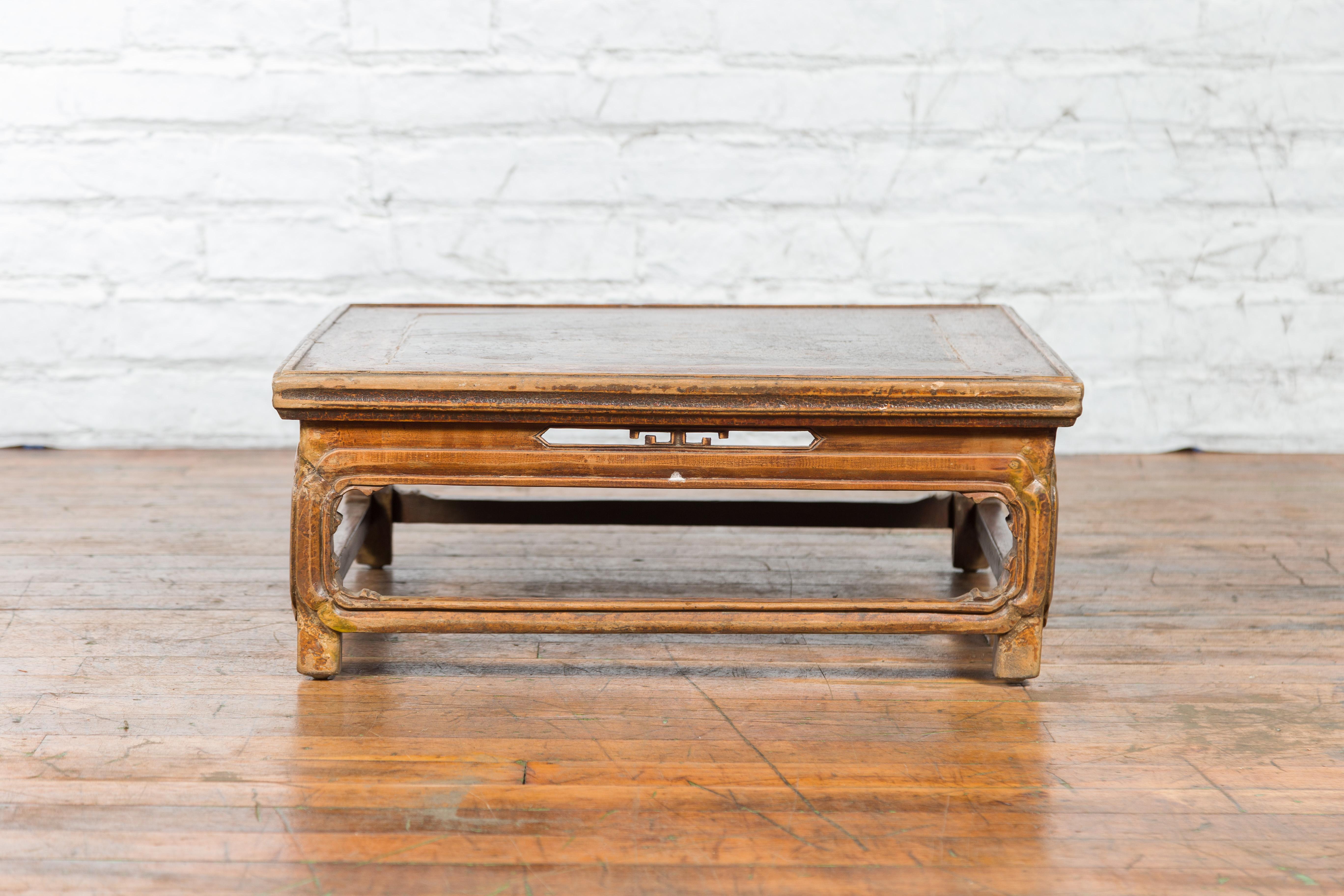 Wood Qing Dynasty 19th Century Chinese Low Kang Coffee Table with Painted Décor For Sale
