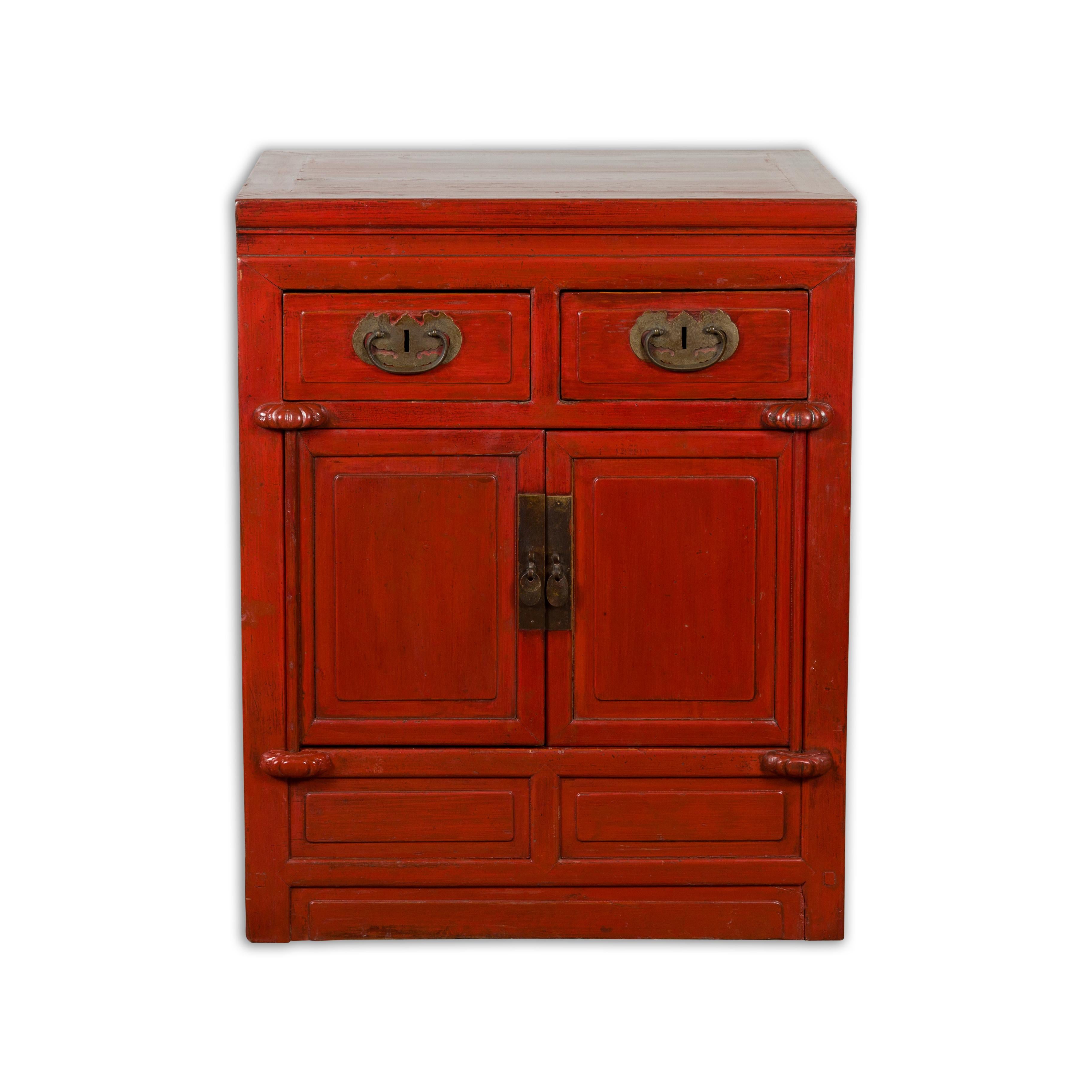 Qing Dynasty 19th Century Chinese Red Lacquer Cabinet with Drawers and Doors For Sale 12