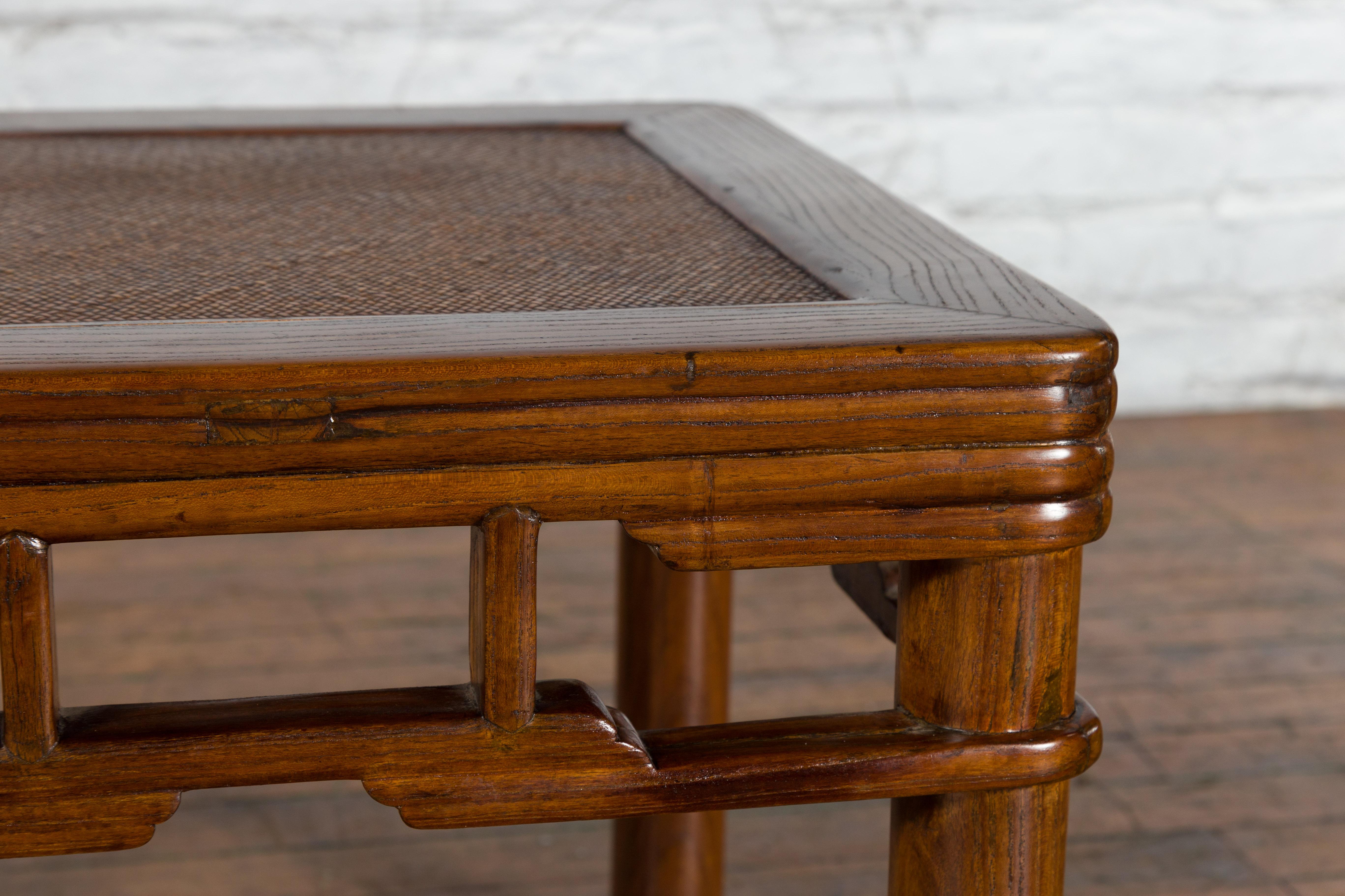 Rattan Qing Dynasty 19th Century Chinese Wooden Side Table with Pillar Strut Motifs For Sale