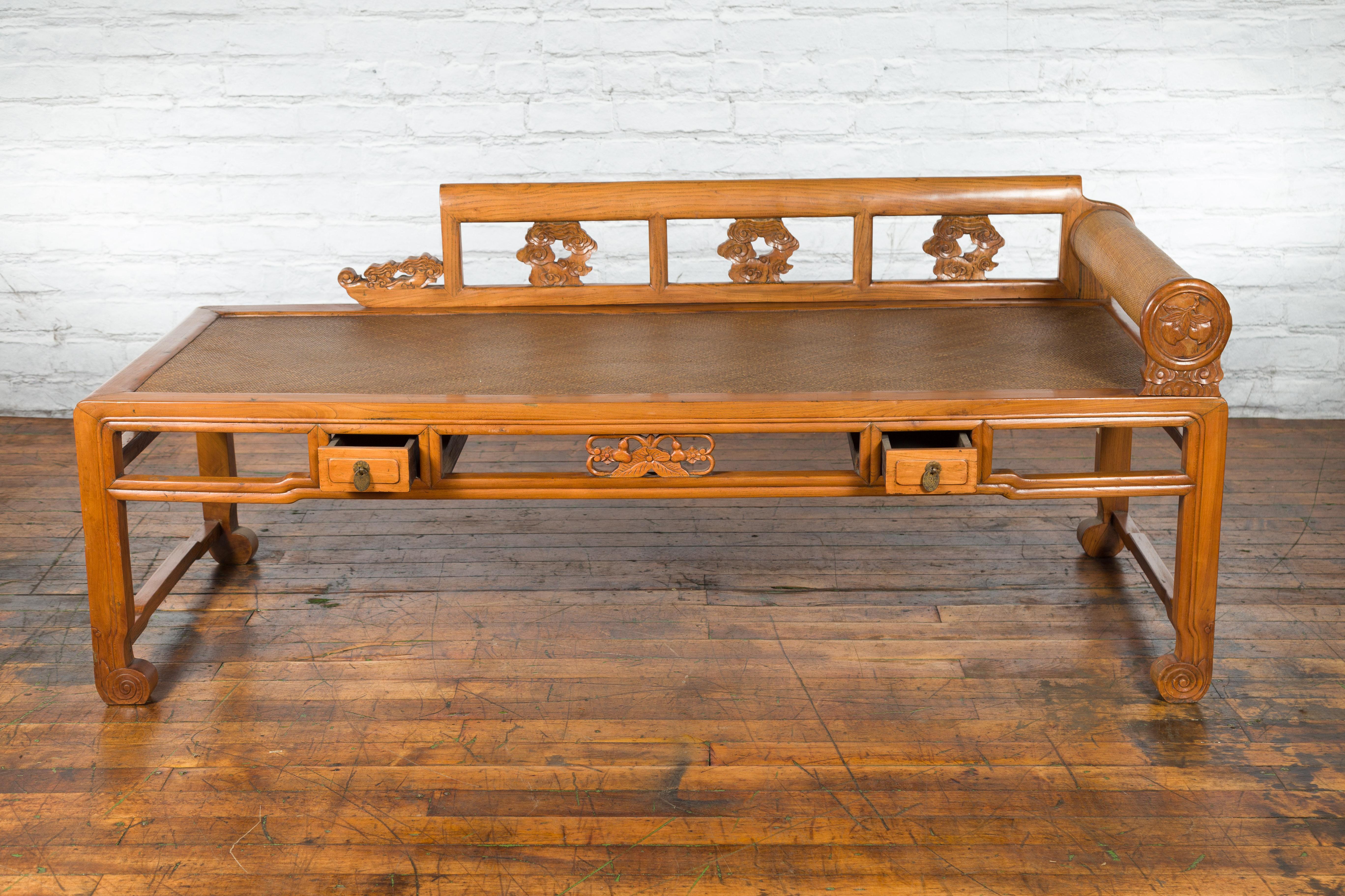 Qing Dynasty 19th Century Lady's Opium Daybed with Rattan Seat and Pillow For Sale 2