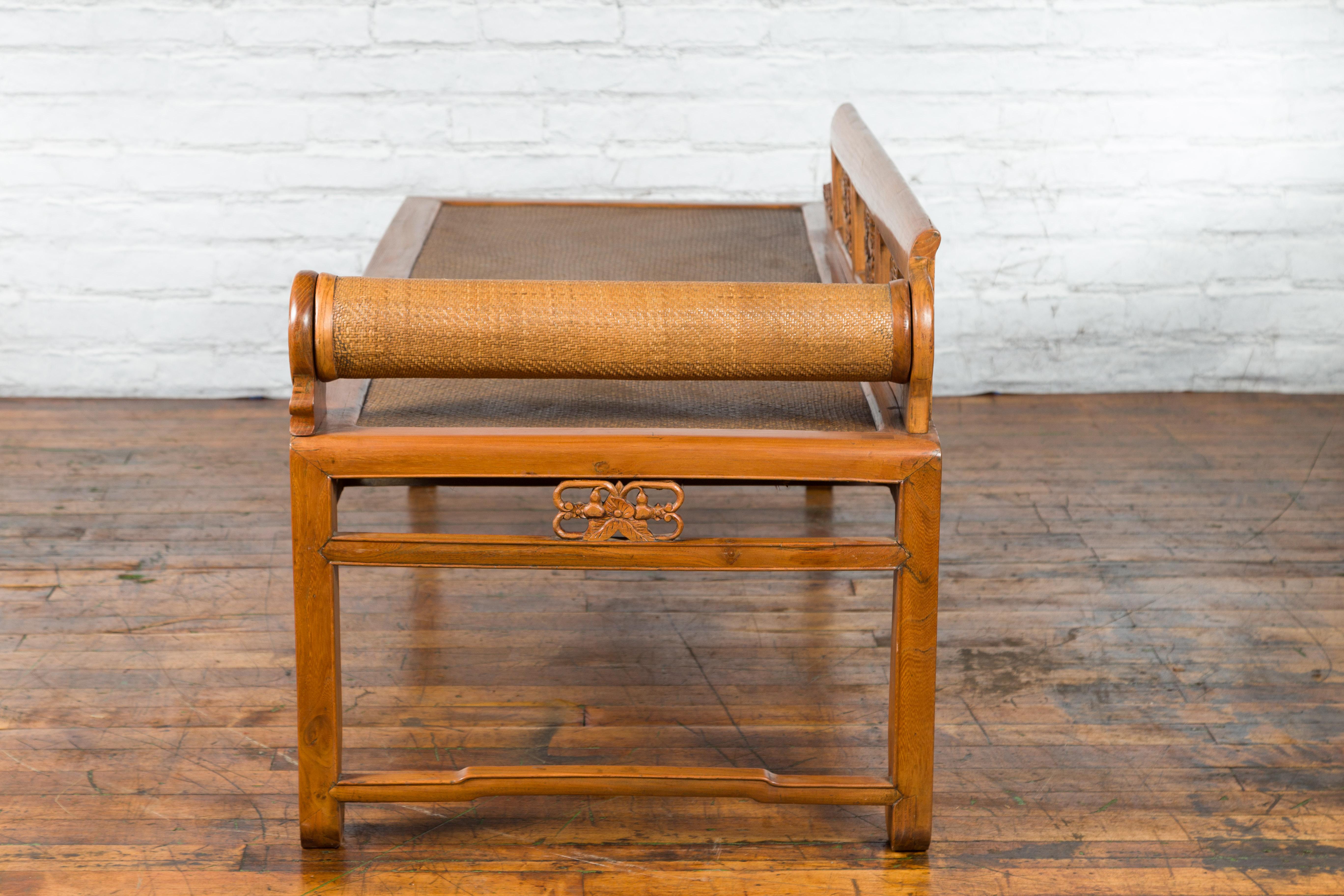 Qing Dynasty 19th Century Lady's Opium Daybed with Rattan Seat and Pillow For Sale 6