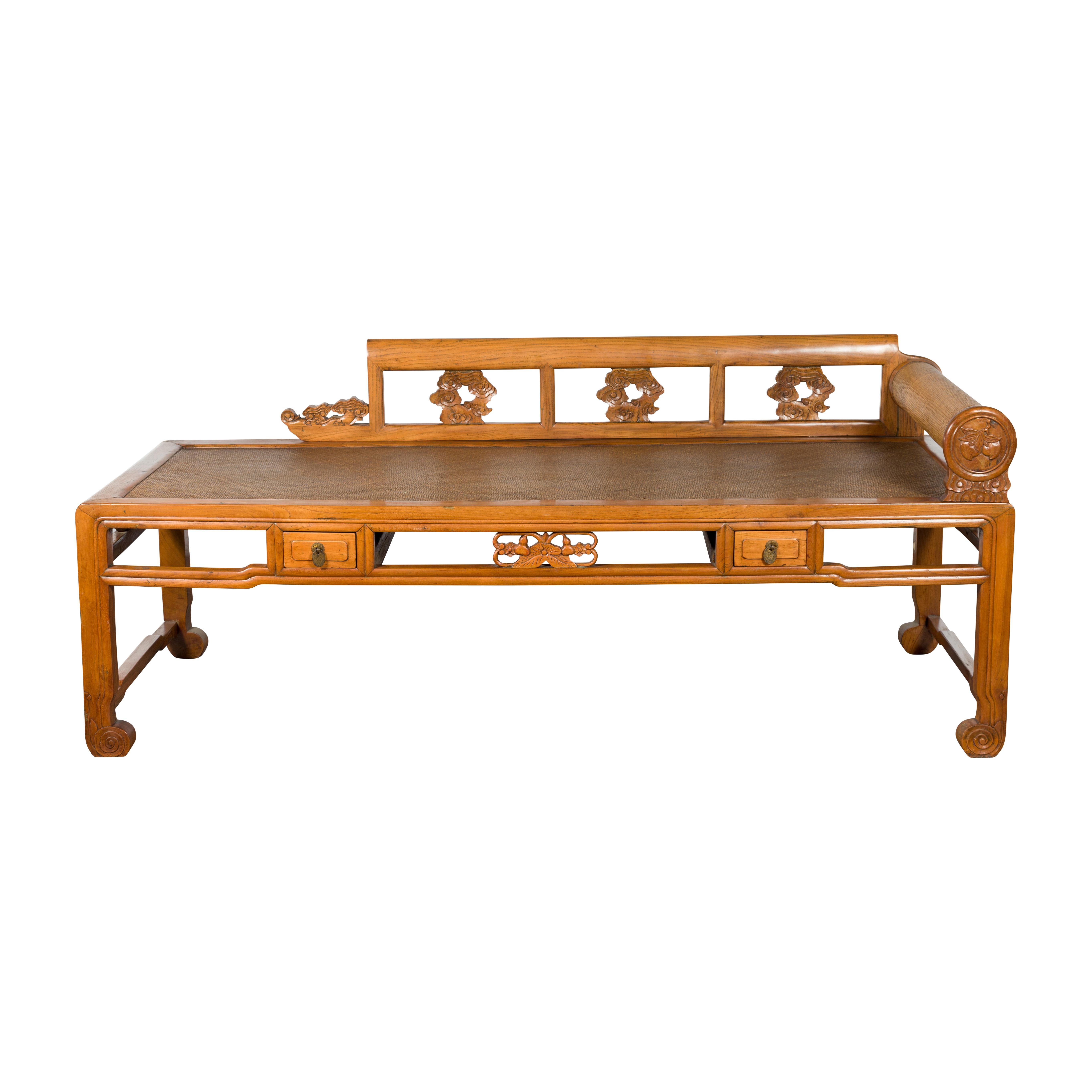 Qing Dynasty 19th Century Lady's Opium Daybed with Rattan Seat and Pillow For Sale 10