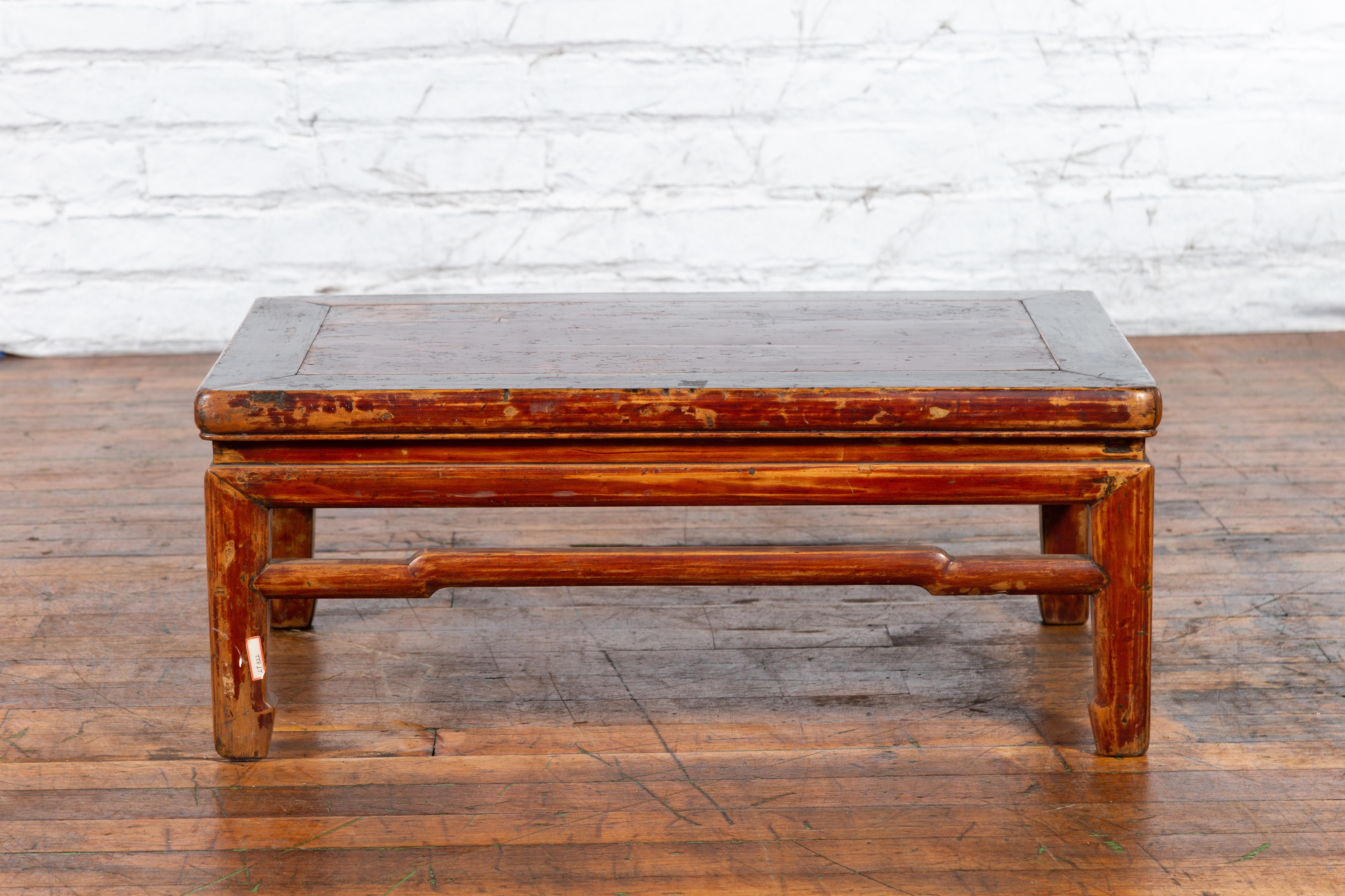 Qing Dynasty 19th Century Low Distressed Side Table with Humpback Stretchers For Sale 6