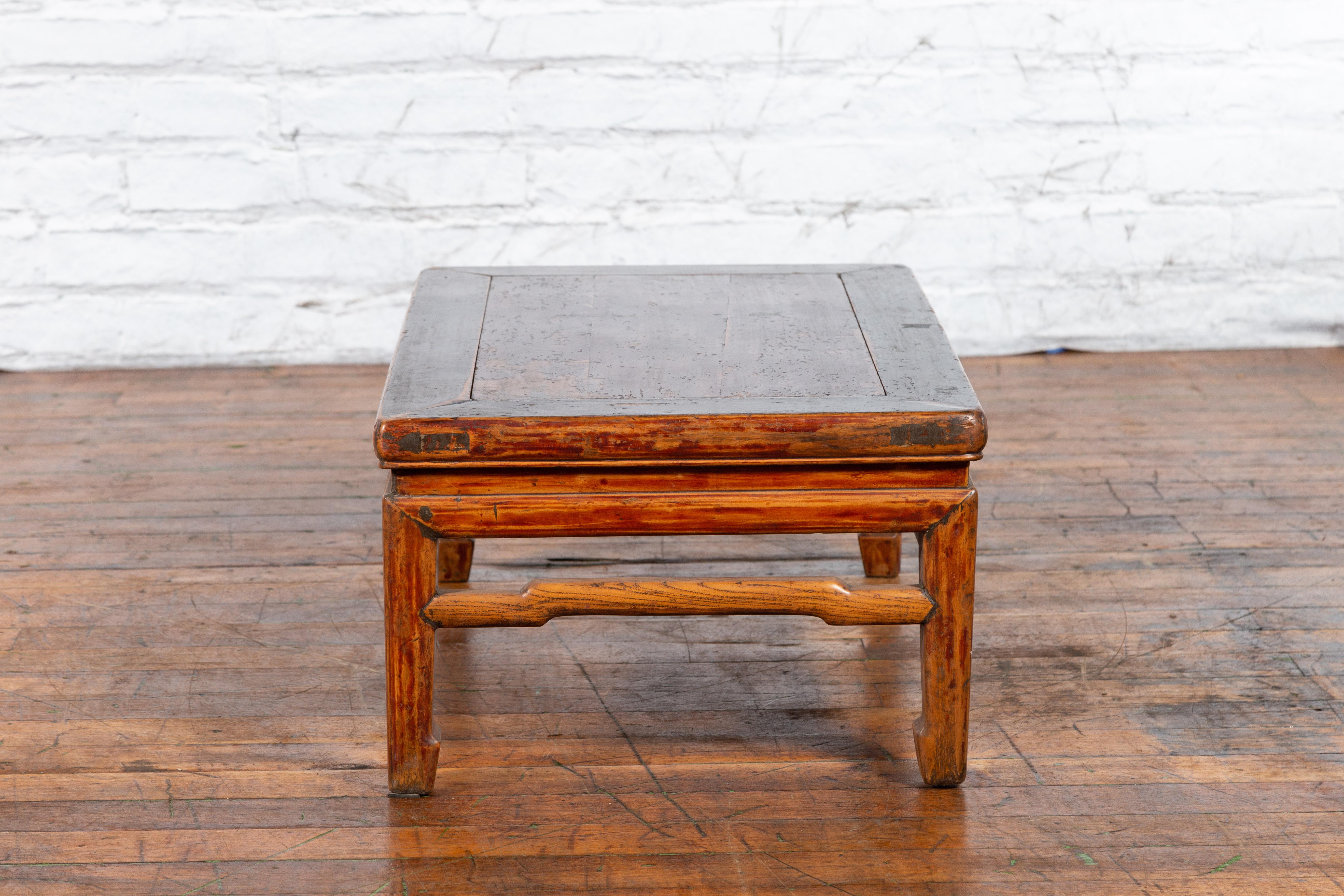Qing Dynasty 19th Century Low Distressed Side Table with Humpback Stretchers For Sale 7