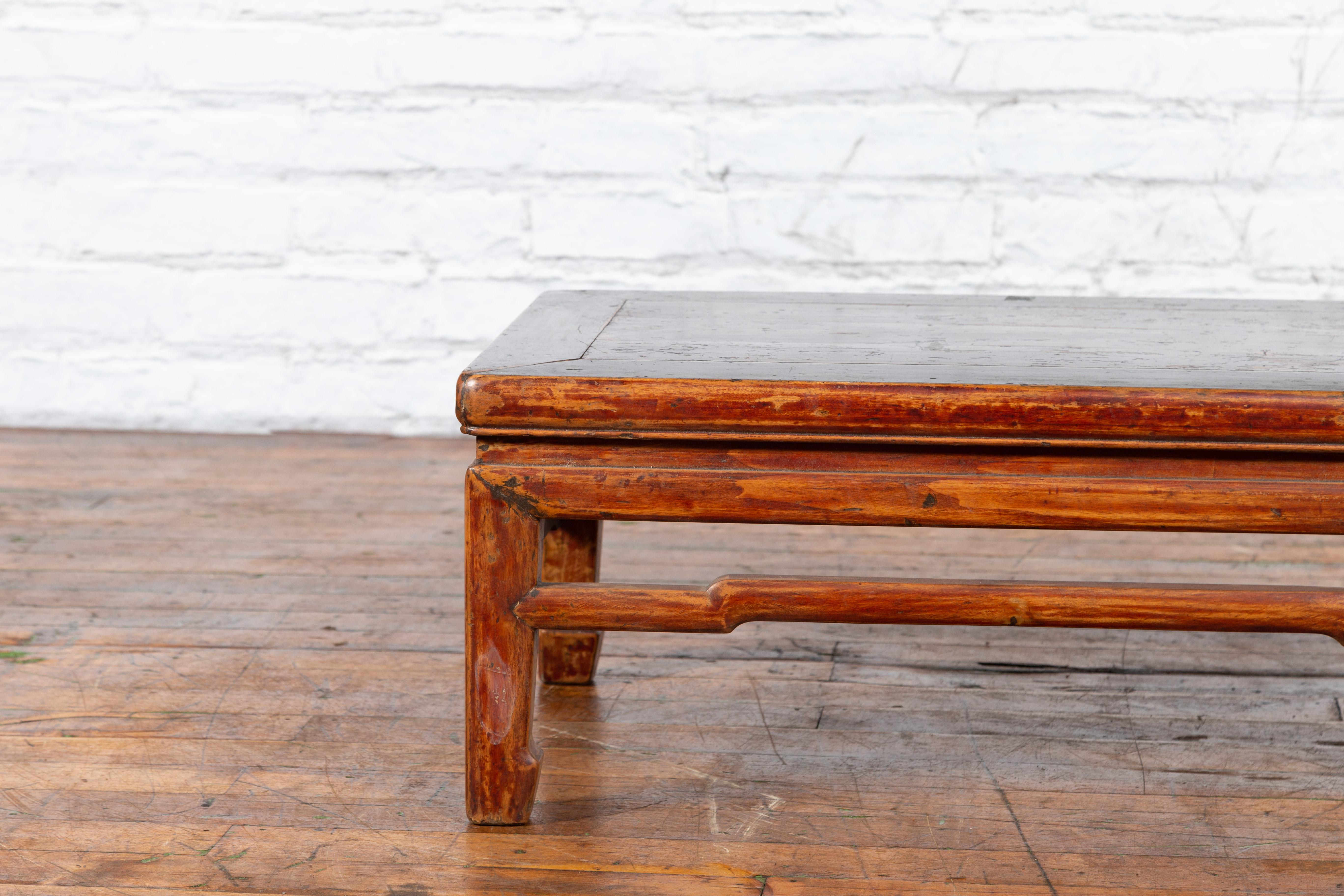 Qing Dynasty 19th Century Low Distressed Side Table with Humpback Stretchers For Sale 1