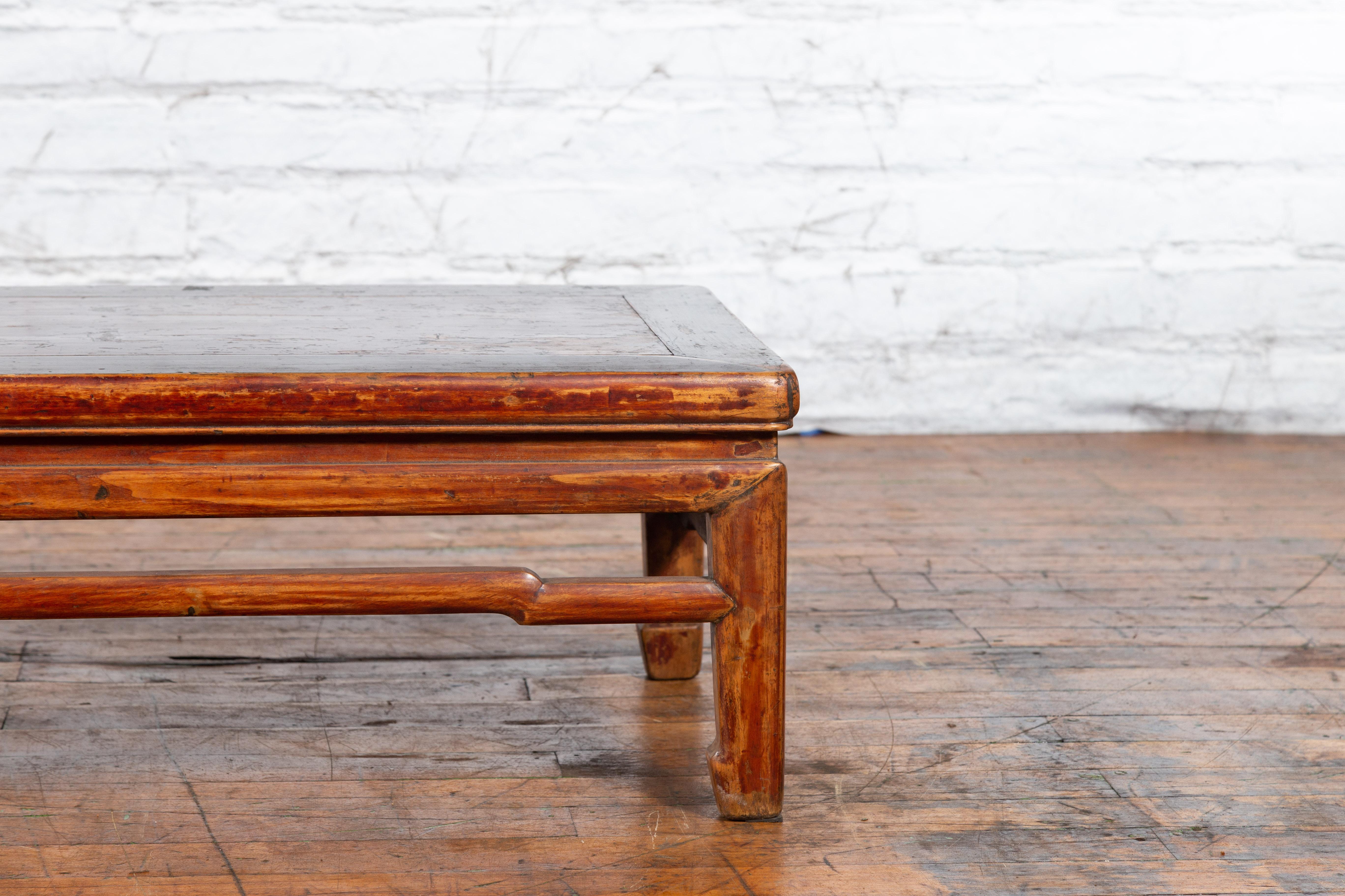 Qing Dynasty 19th Century Low Distressed Side Table with Humpback Stretchers For Sale 2