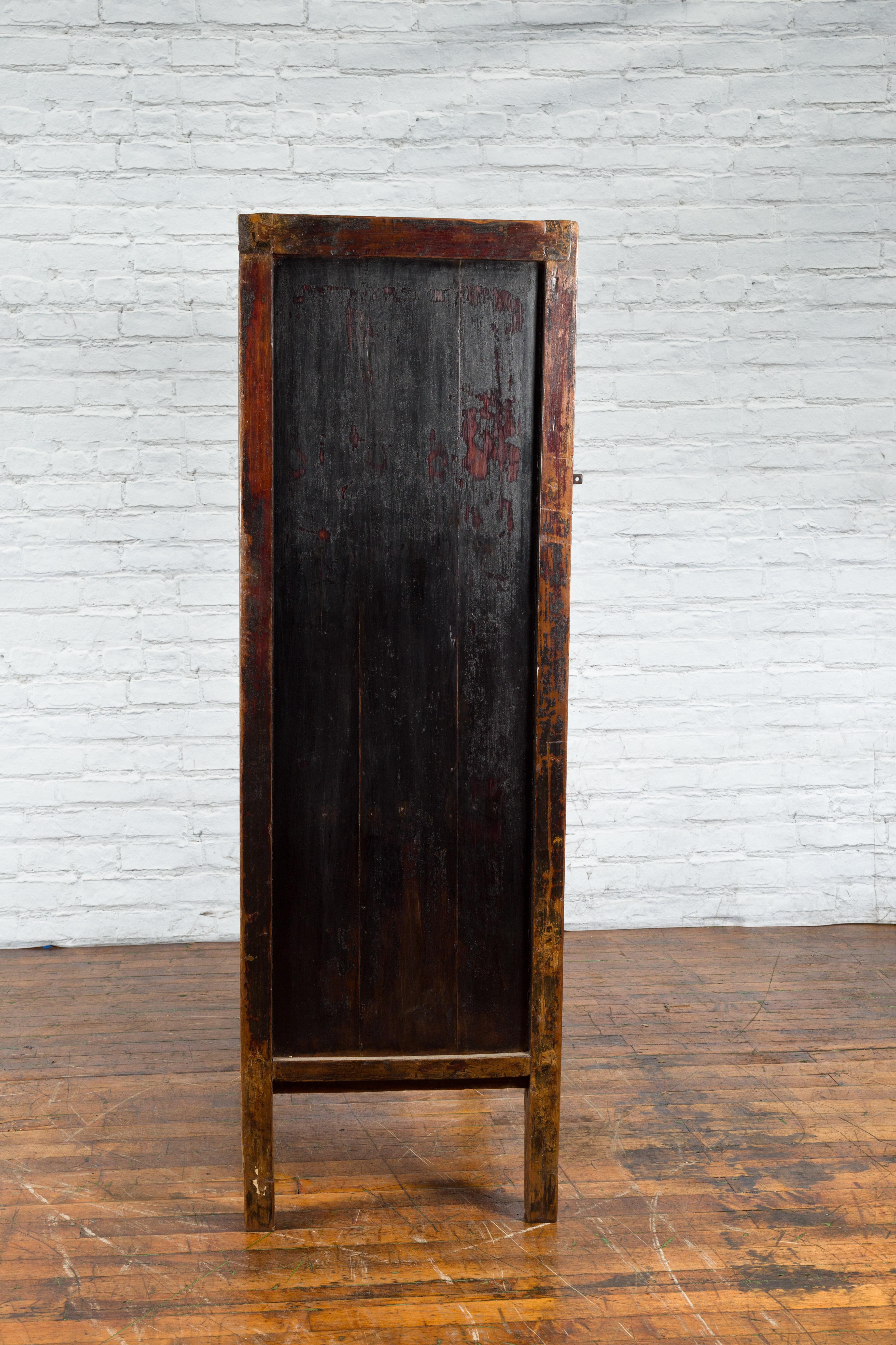 Qing Dynasty 19th Century Hand-Painted Cabinet with Original Red Lacquer For Sale 6